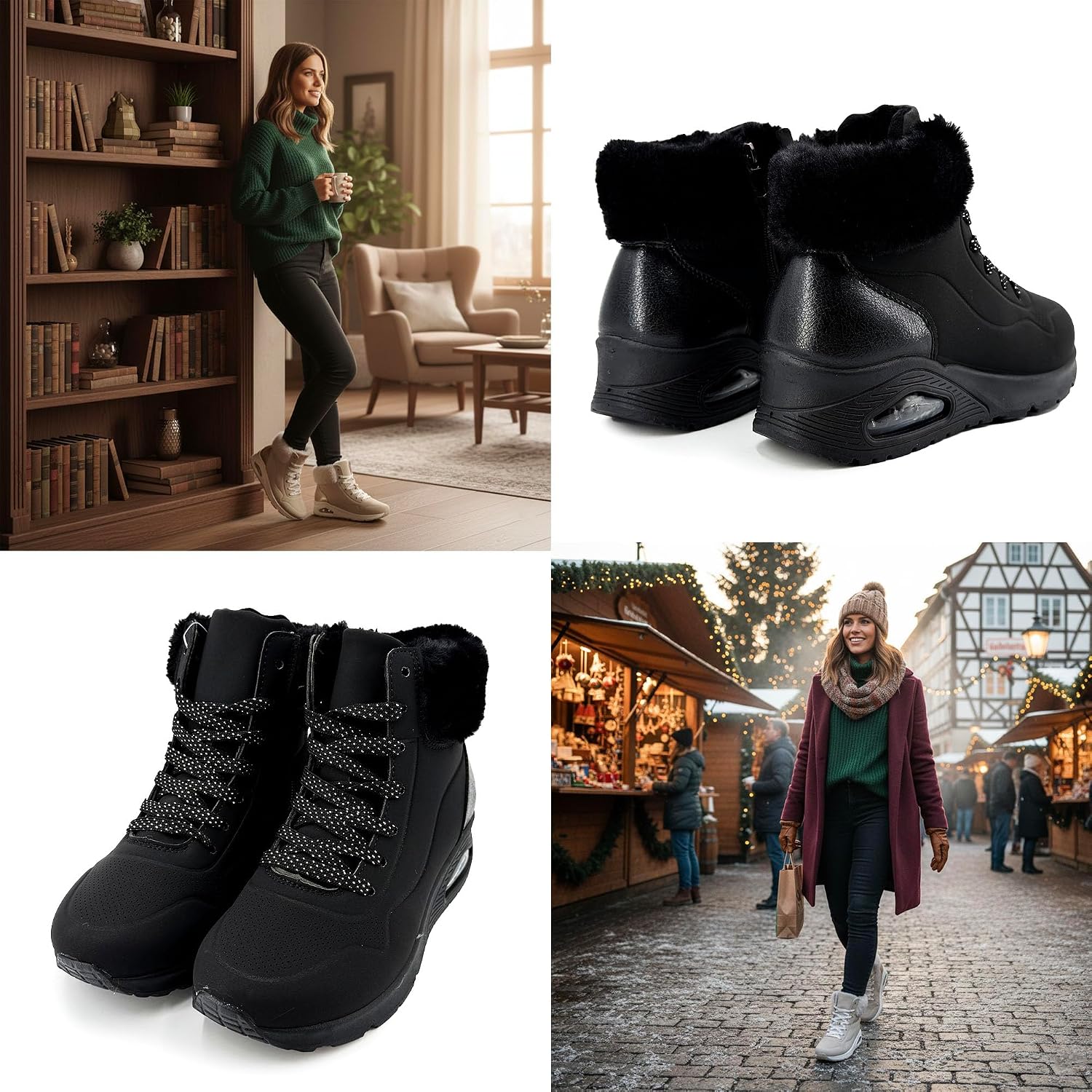 Thumbnail 6 de JOMIX winterlaarzen voor dames met imitatiebont, sleehak en ritssluiting