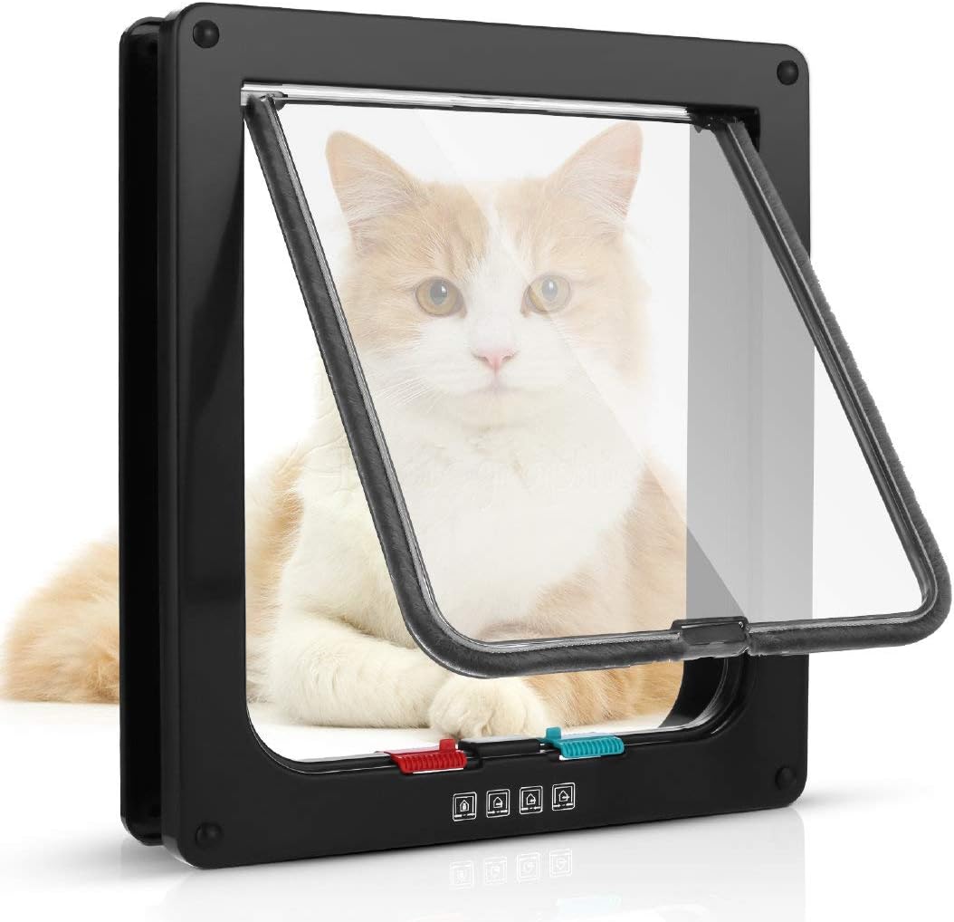Porta per gatti con chiusura magnetica a 4 vie e tunnel nero XL 24,5 x 28,5 x 5,5 cm