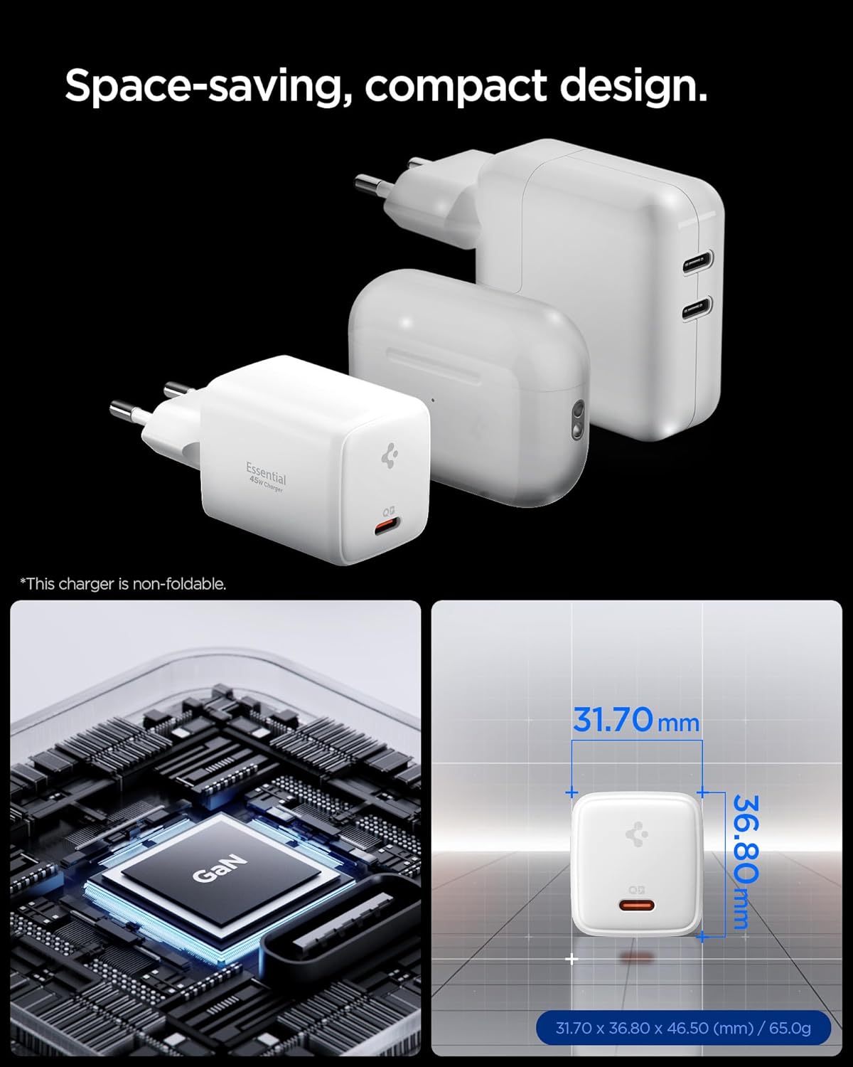 Thumbnail 2 de Spigen ArcStation Essential GaN 45W caricatore USB-C con cavo 100W E-Marker (PD 3.0, PPS) – bianco