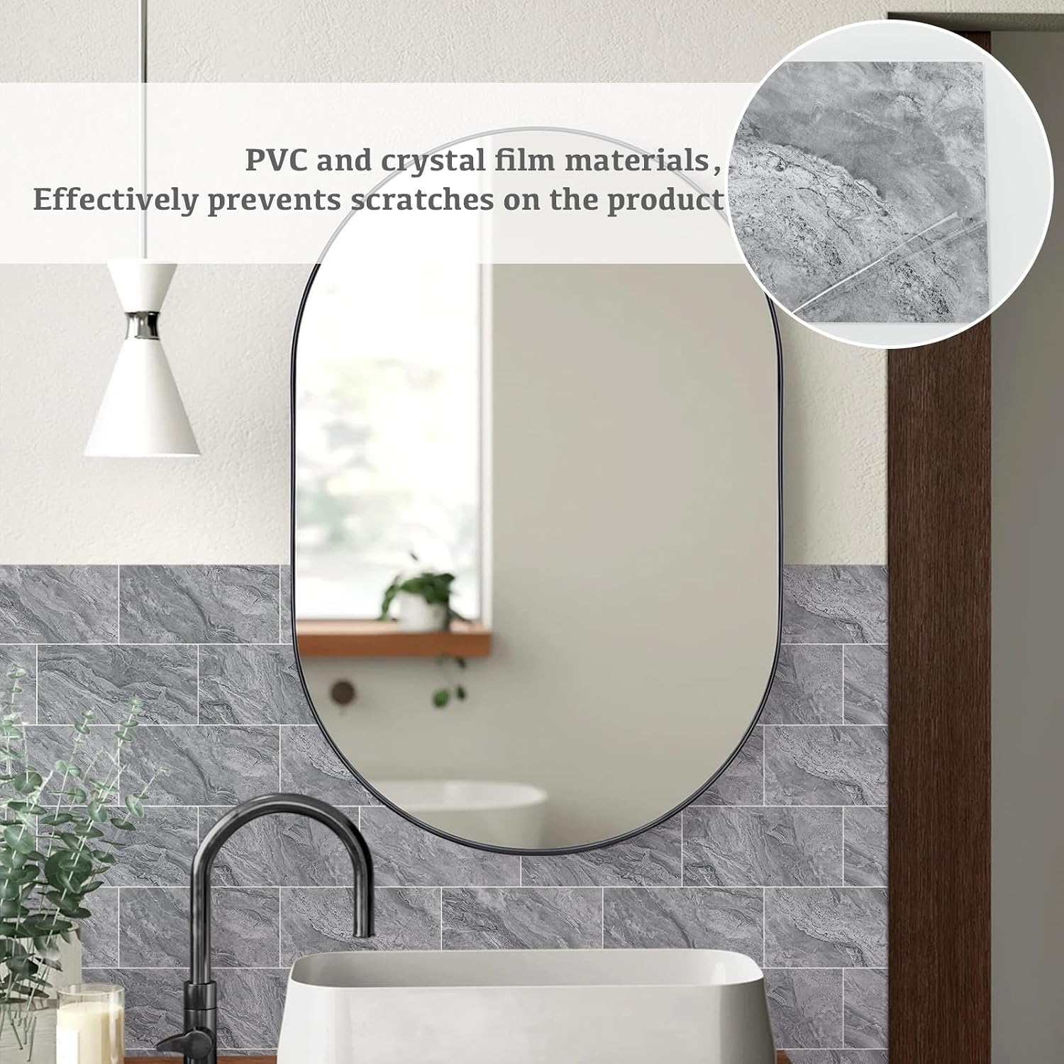 Detalle de Abyssaly Credence Adhesive pour Cuisine Marbre Gris — Carreaux Muraux Autocollants 24Pièces 15x30 cm
