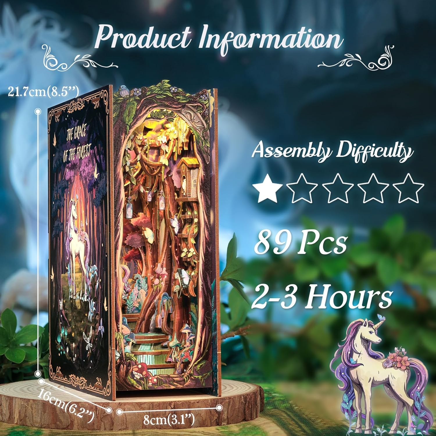 Detalle 2 de Cutefun Book Nook Kit – Forest Unicorn DIY Miniature with LED Light