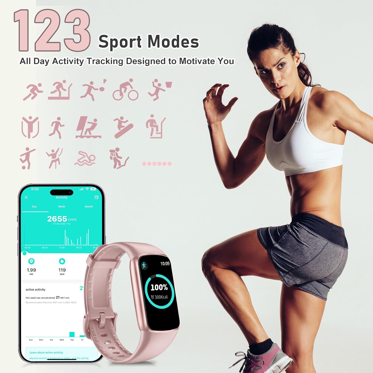 Thumbnail 3 de Zeacool Fitness Tracker with 24/7 Heart Rate, SpO2 & Sleep Monitor (Pink)