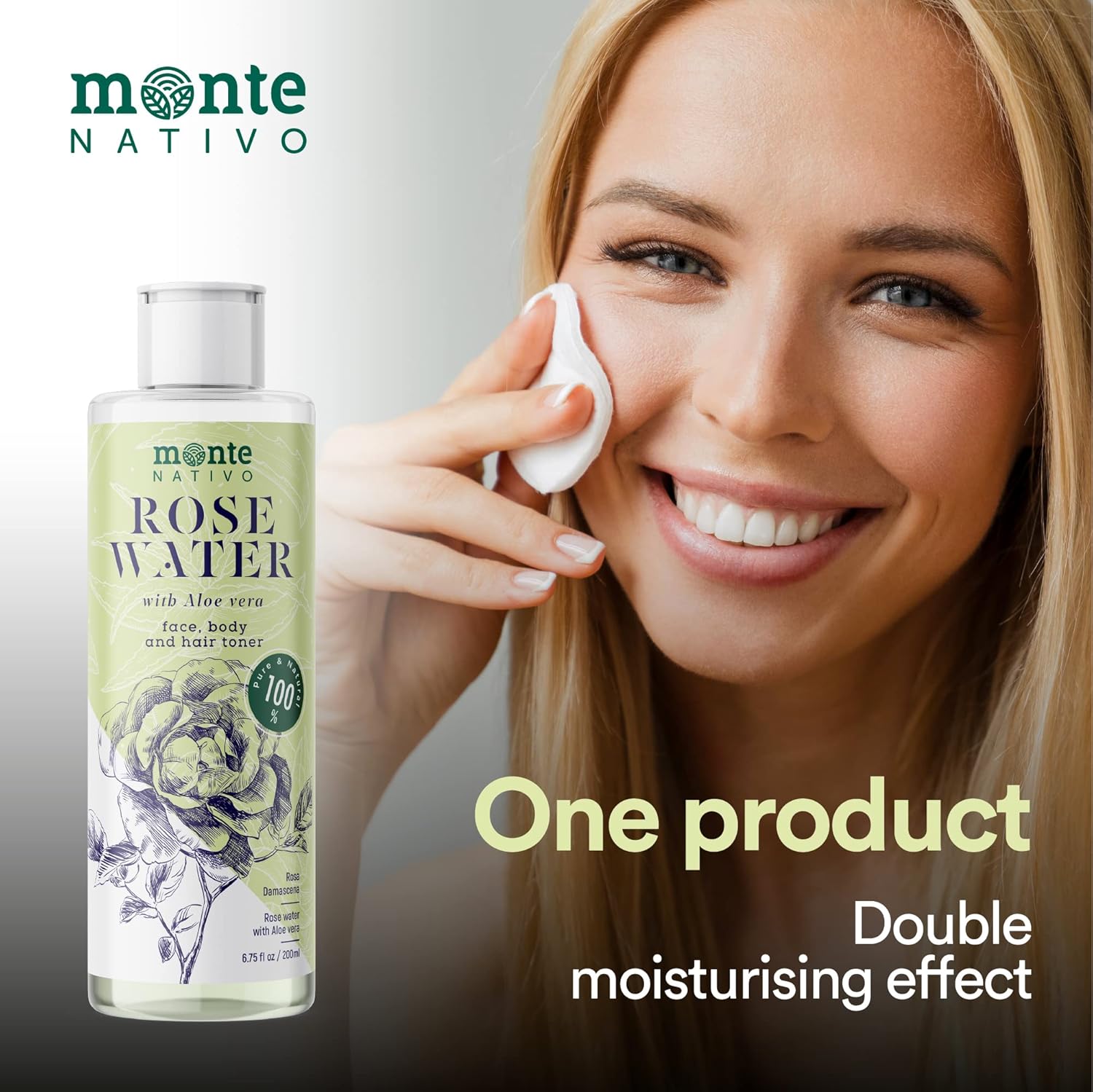 Detalle 2 de Monte Nativo Rosenwasser Gesichtswasser mit Aloe Vera (2x200 ml / 400 ml)