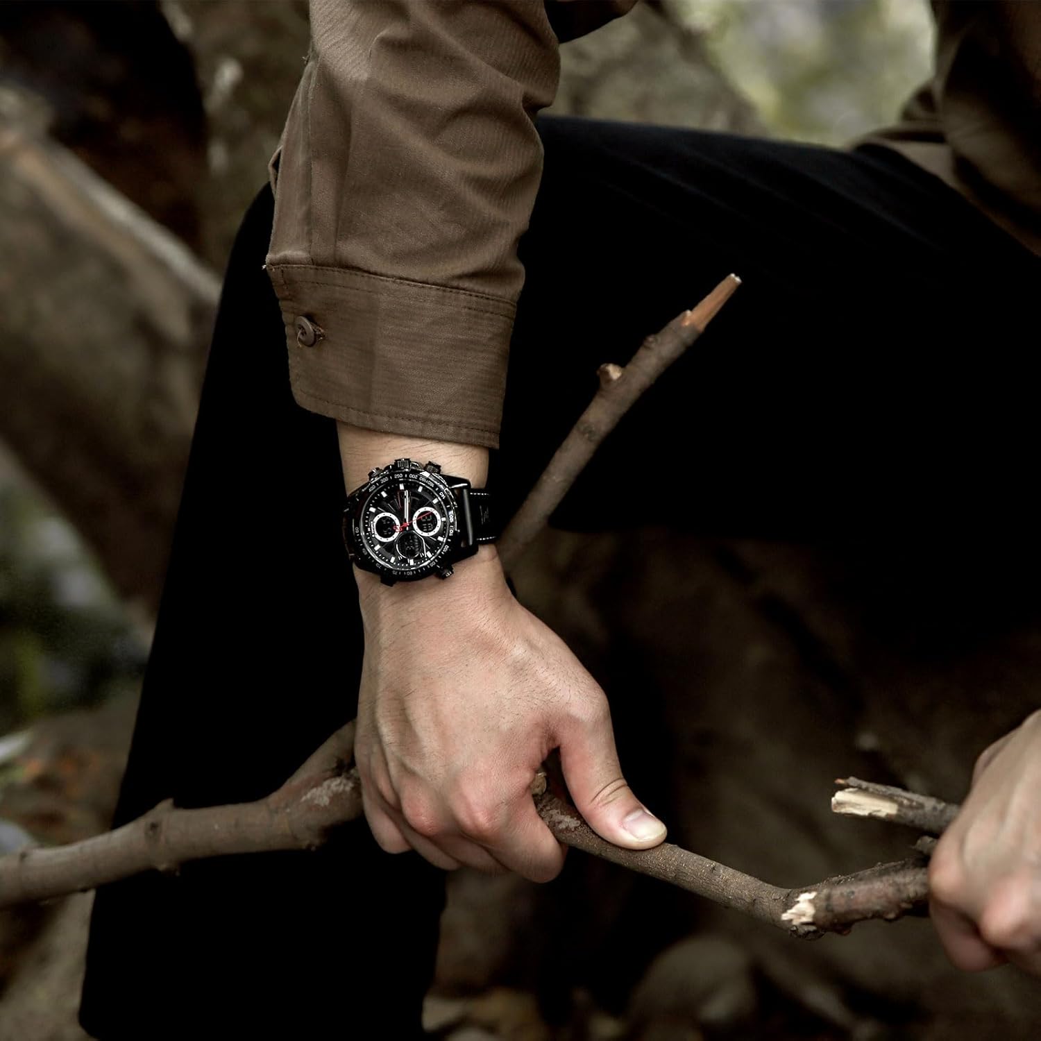 Detalle de Naviforce Herren Militär Digitaluhr – Multifunktionale Quarzuhr mit Lederarmband