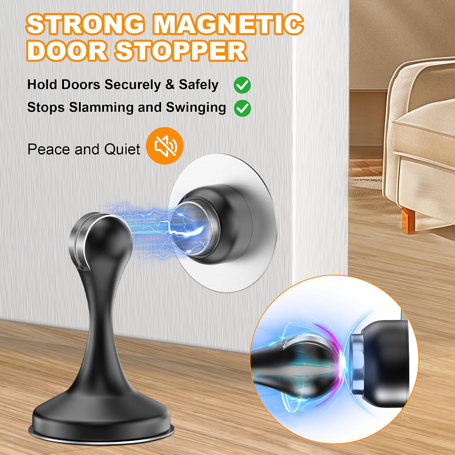 Detalle 2 de Crosize Magnetic Door Stoppers, 2-Pack Stainless Steel, Black