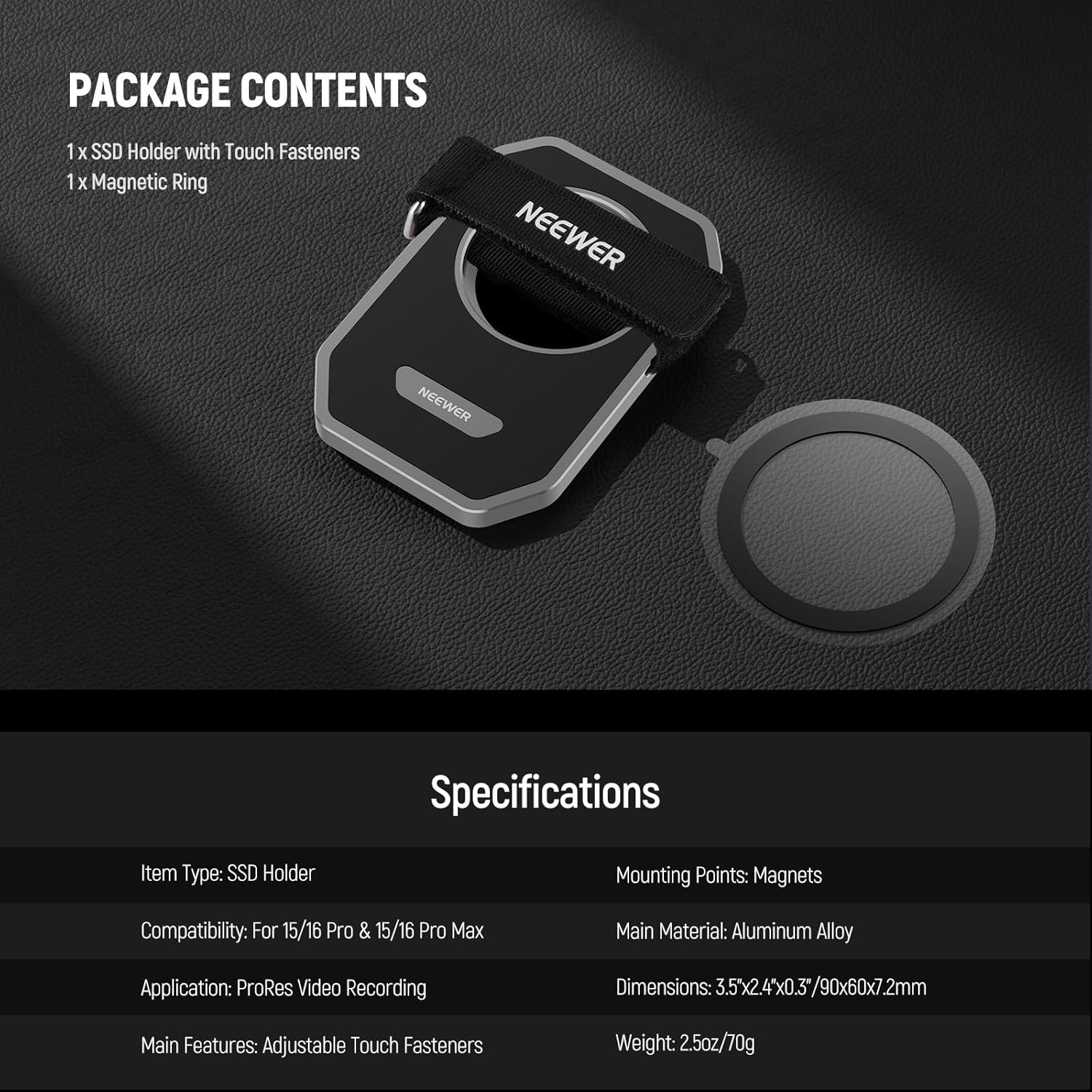 Thumbnail 6 de NEEWER Magnetic SSD Mount with Upgraded Touch Fastener (MagSafe-compatible) for iPhone 15/16 Pro & Pro Max