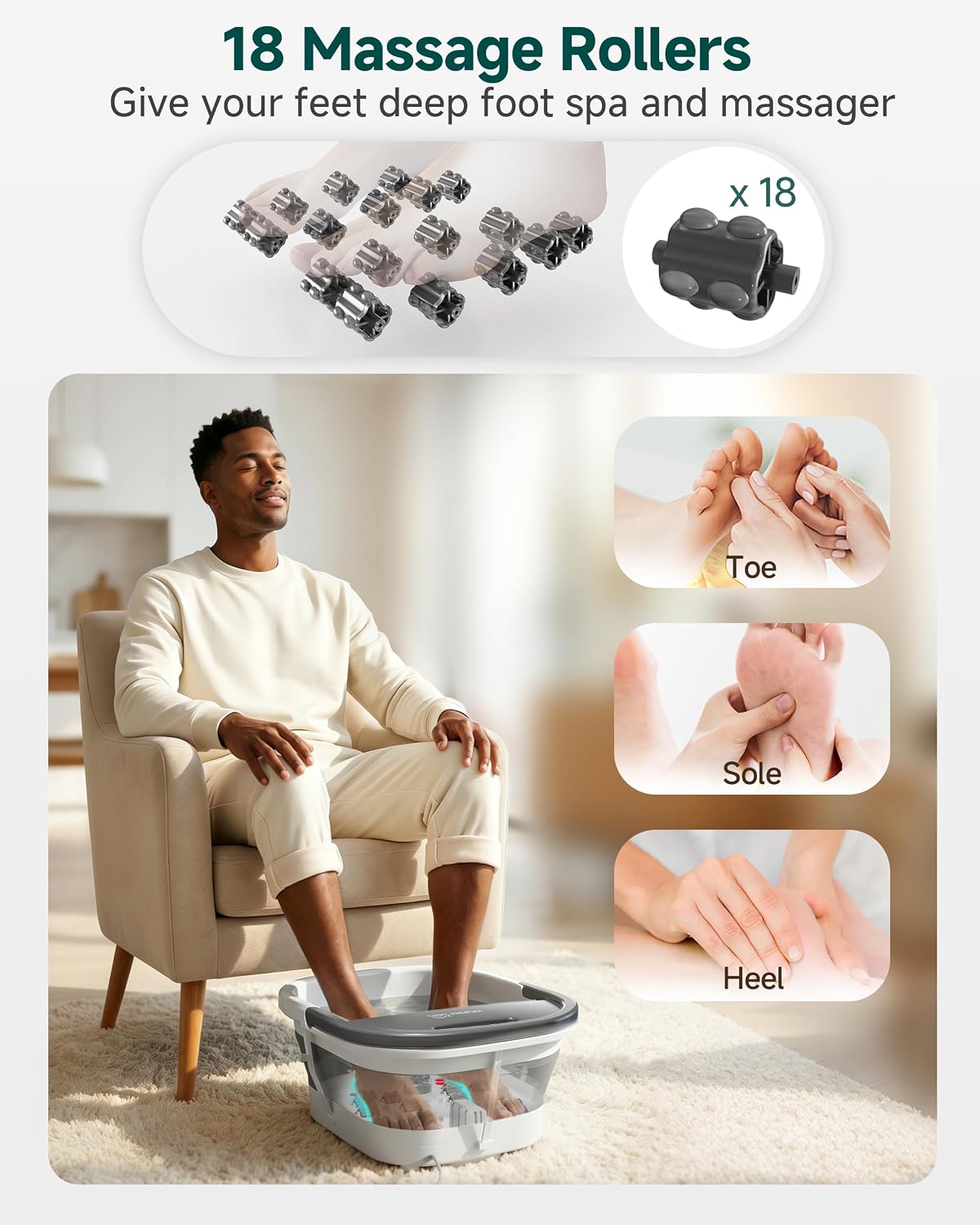 Thumbnail 3 de Snailax Foot Spa and Massager with Heater: Collapsible, Warmth, and Deep Massage for Rechargeable Feet