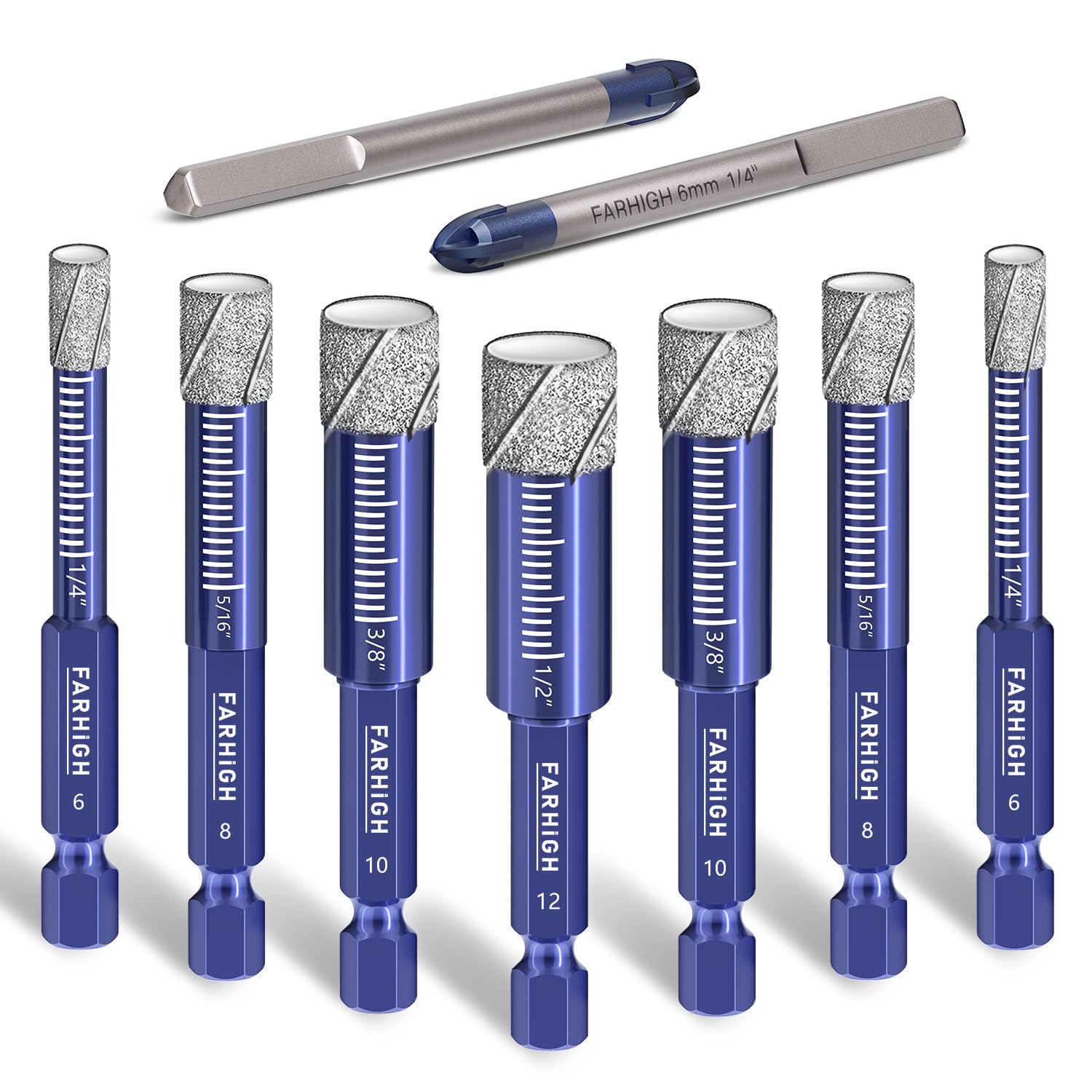 Diamantbohrer Set 9-teilig – Fliesen-, Glas- und Steinbohrer mit 6–12 mm (Sechskantschaft) im Set