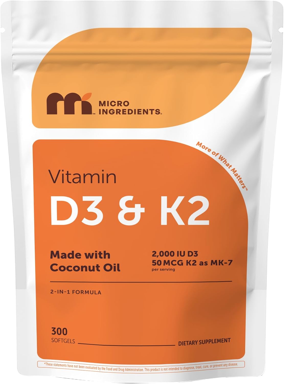 Detalle de Micro Ingredients Vitamin D3 + K2 Softgels, 300 Softgels
