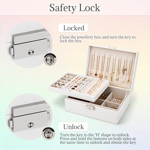 Thumbnail 1 de Eucomir Joyeros Mujer: Joyero de viaje de dos capas en cuero PU con cerradura, perfecto para organizar anillos, collares y pendientes