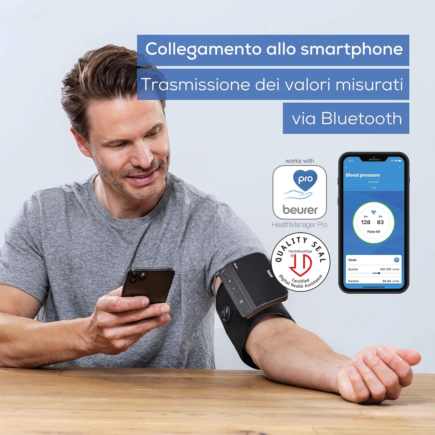 Detalle de Beurer BM 81 easyLock: misuratore da braccio wireless con app e integrazione Apple Health
