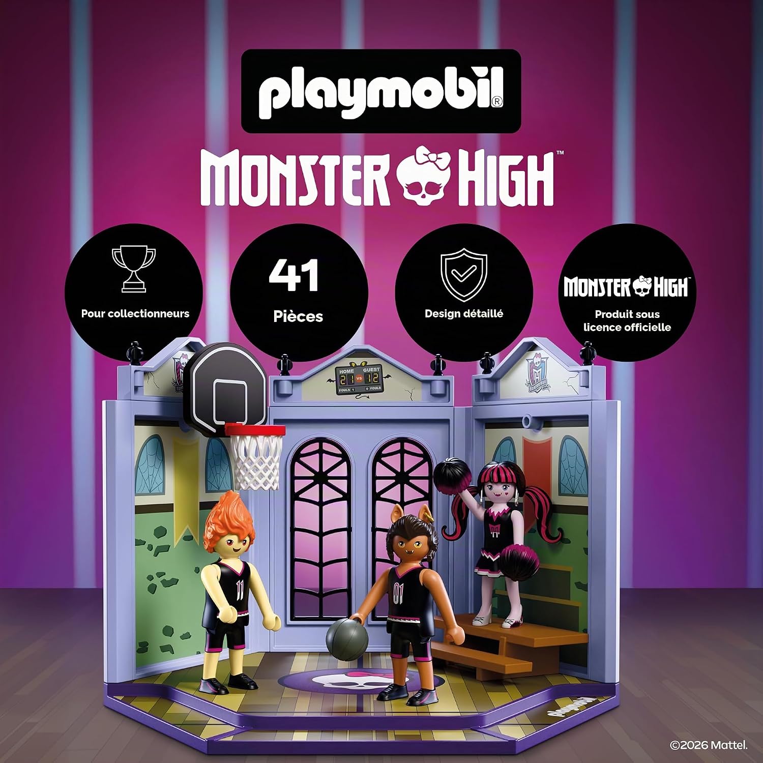 Detalle 2 de PLAYMOBIL Monster High 72144 sportschool met drie personages en basketbalmand