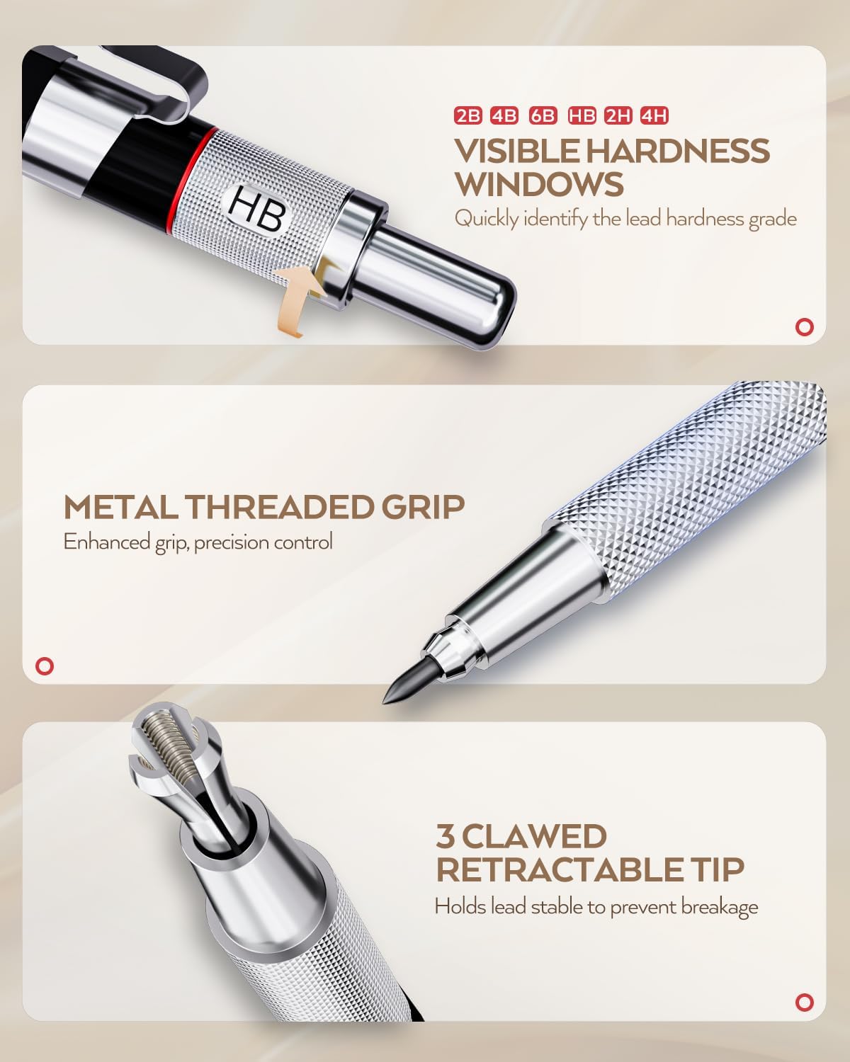 Detalle de Nicpro 35PCS Mechanical Pencil Set with 0.5 / 0.7 / 0.9 / 2.0 mm leads and 2mm lead holder, plus refills case
