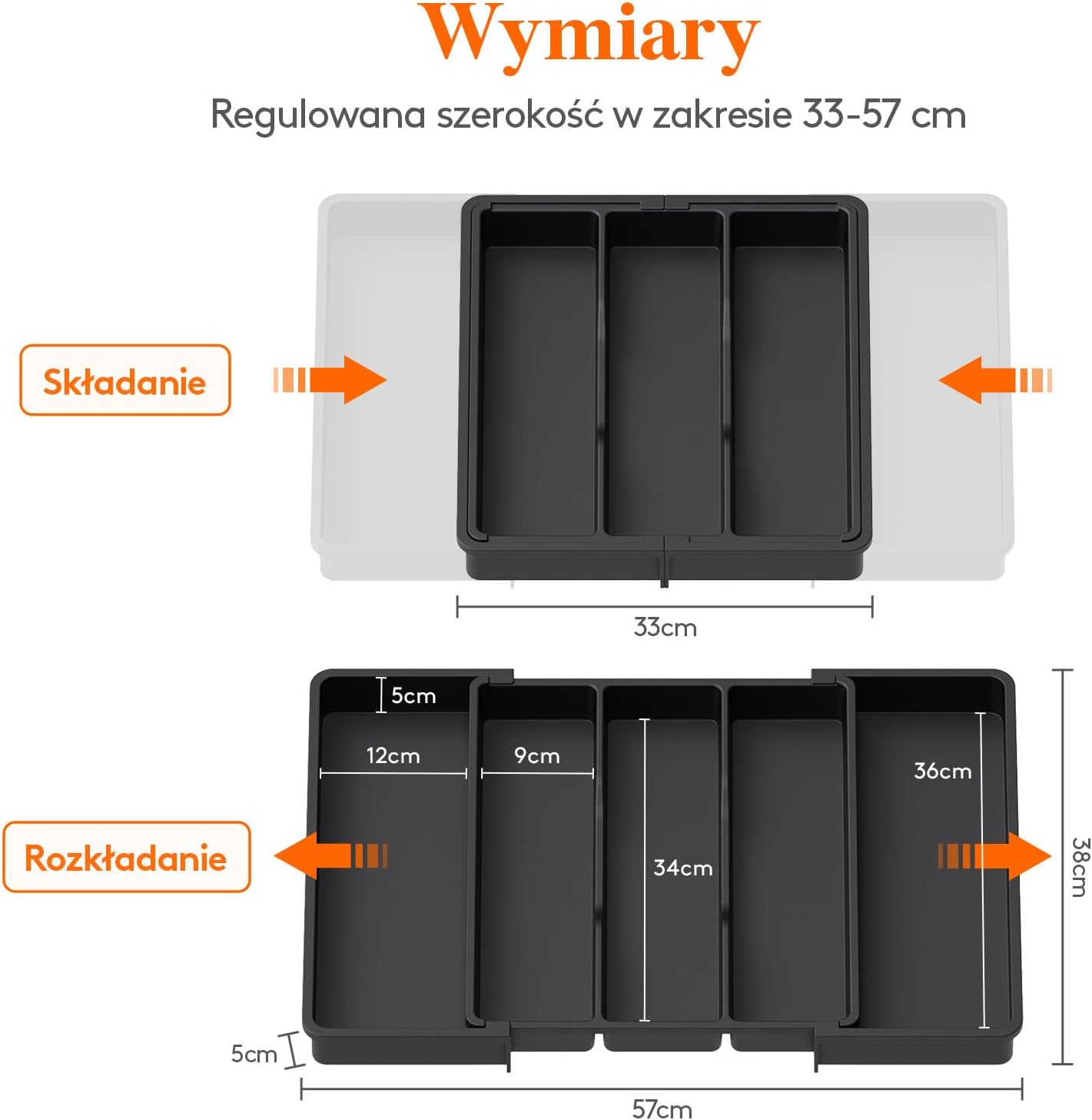 Detalle de Lifewit LH23077.01BL.V1.M01 – rozszerzany organizer do szuflady, 5 przegród, czarny