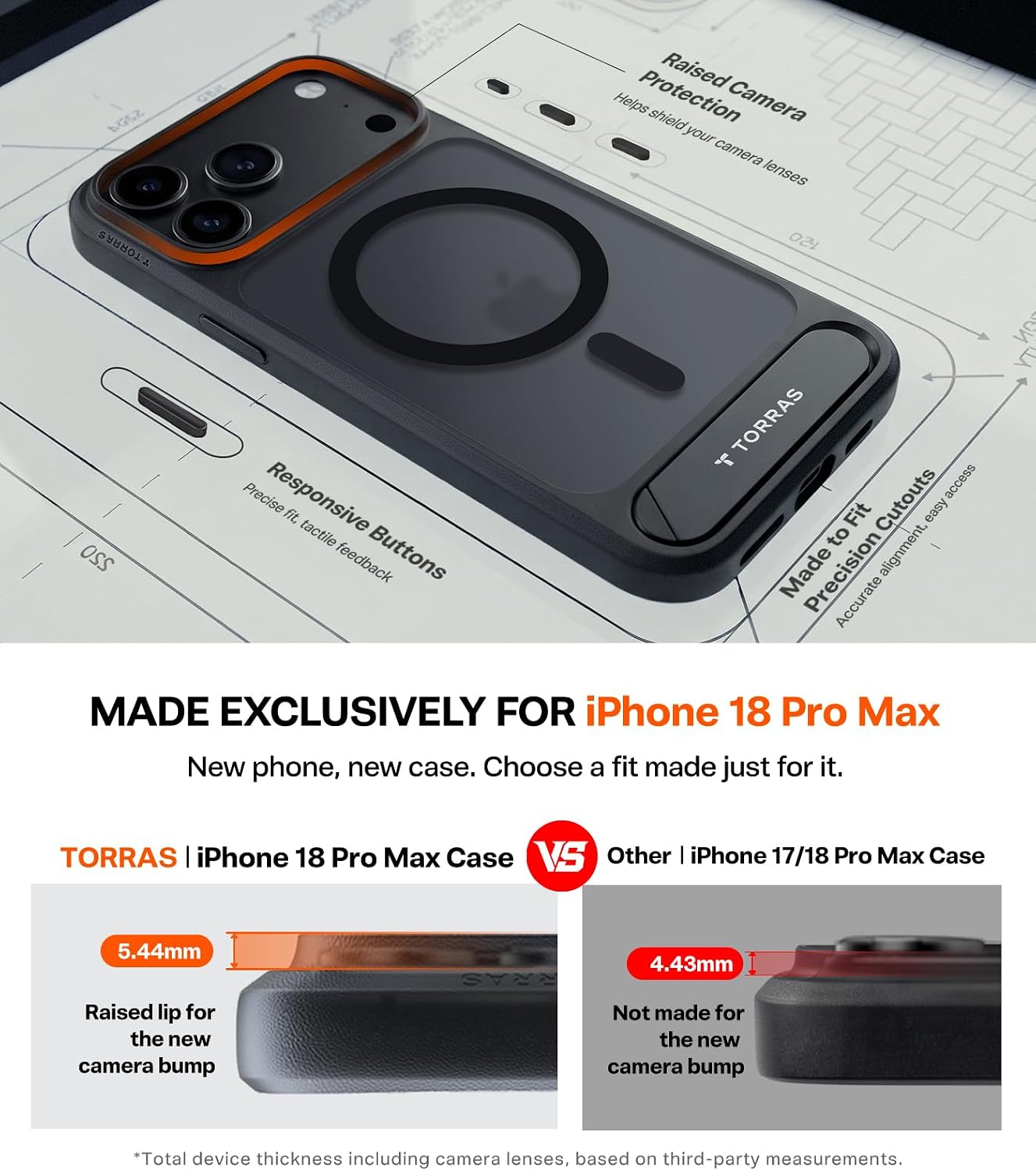 Detalle de TORRAS Stronger Magnetic Stand Case for iPhone 18 Pro Max, MagSafe, Black