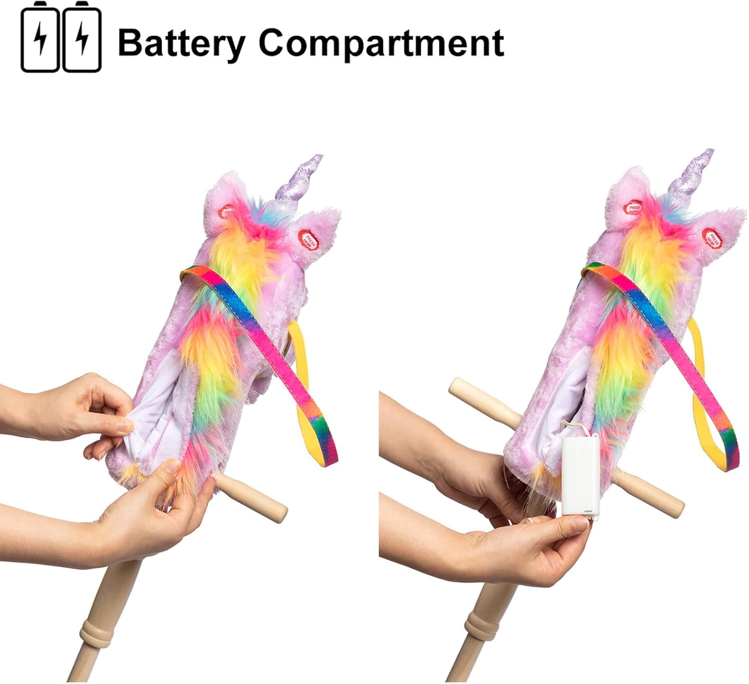 Thumbnail 4 de BEJOY Hobby Horse stick horse with wooden wheels – plush unicorn, 36 inches (AA batteries required)
