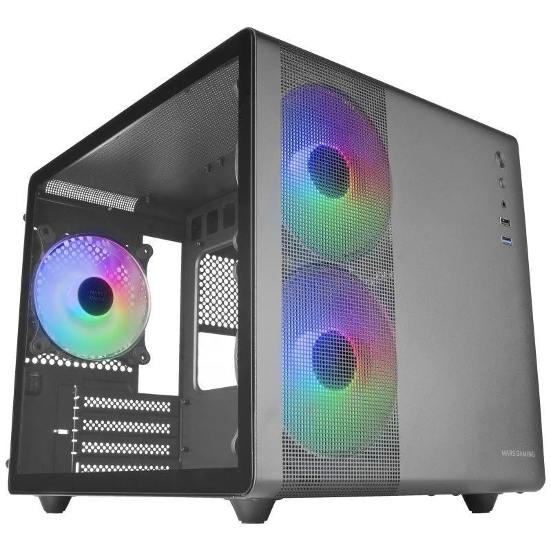 Detalle de Mars Gaming MC-400 FRGB MicroATX con cristal templado y USB 3.0 – Negra