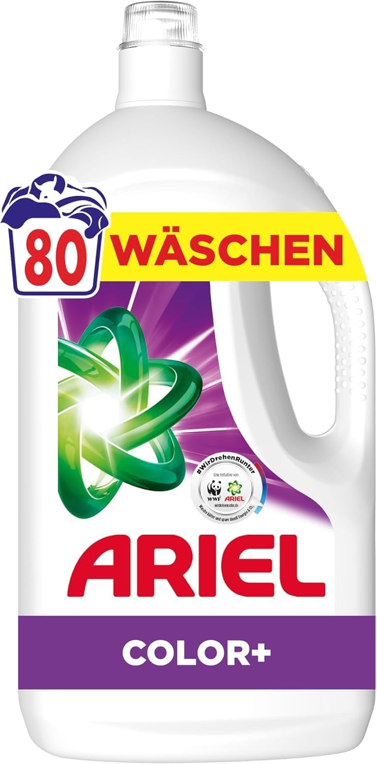 Detalle de Ariel Flüssigwaschmittel Color+ 80 Wäschen – Fleck-Weg-Power schon beim ersten Waschgang, selbst in kaltem Wasser
