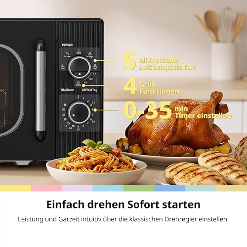 Detalle de COMFEE CMO-MG202NC(BK) Mikrowelle mit Grill – kompakt, 20 L, 700 W Mikrowelle / 1000 W Grill, Schwarz