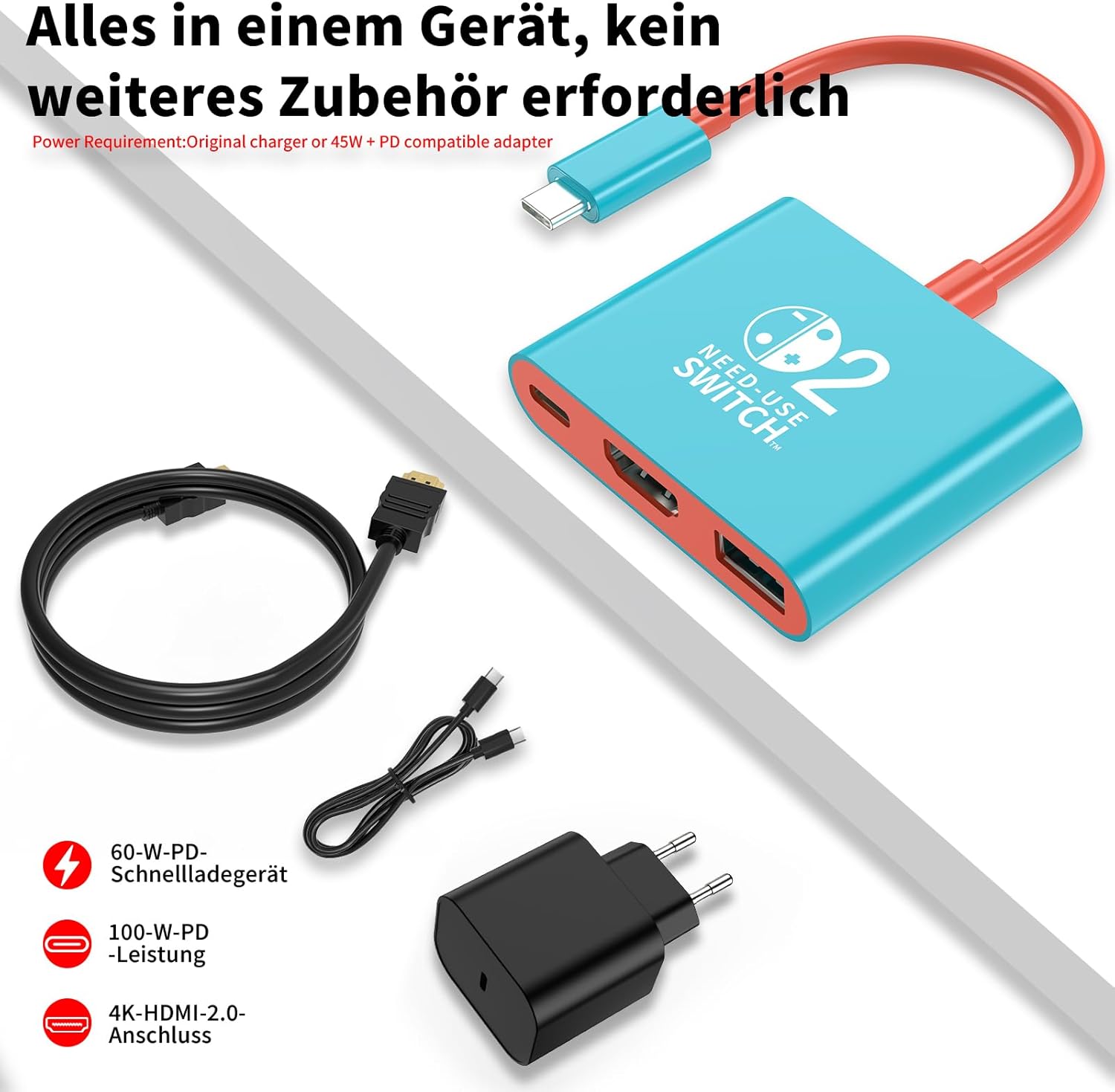 Thumbnail 1 de Switch 2 Dock mit 60-W-Ladegerät und HDMI-Kabel – kompatibler Ersatz für Nintendo Switch 2/Original/Switch OLED