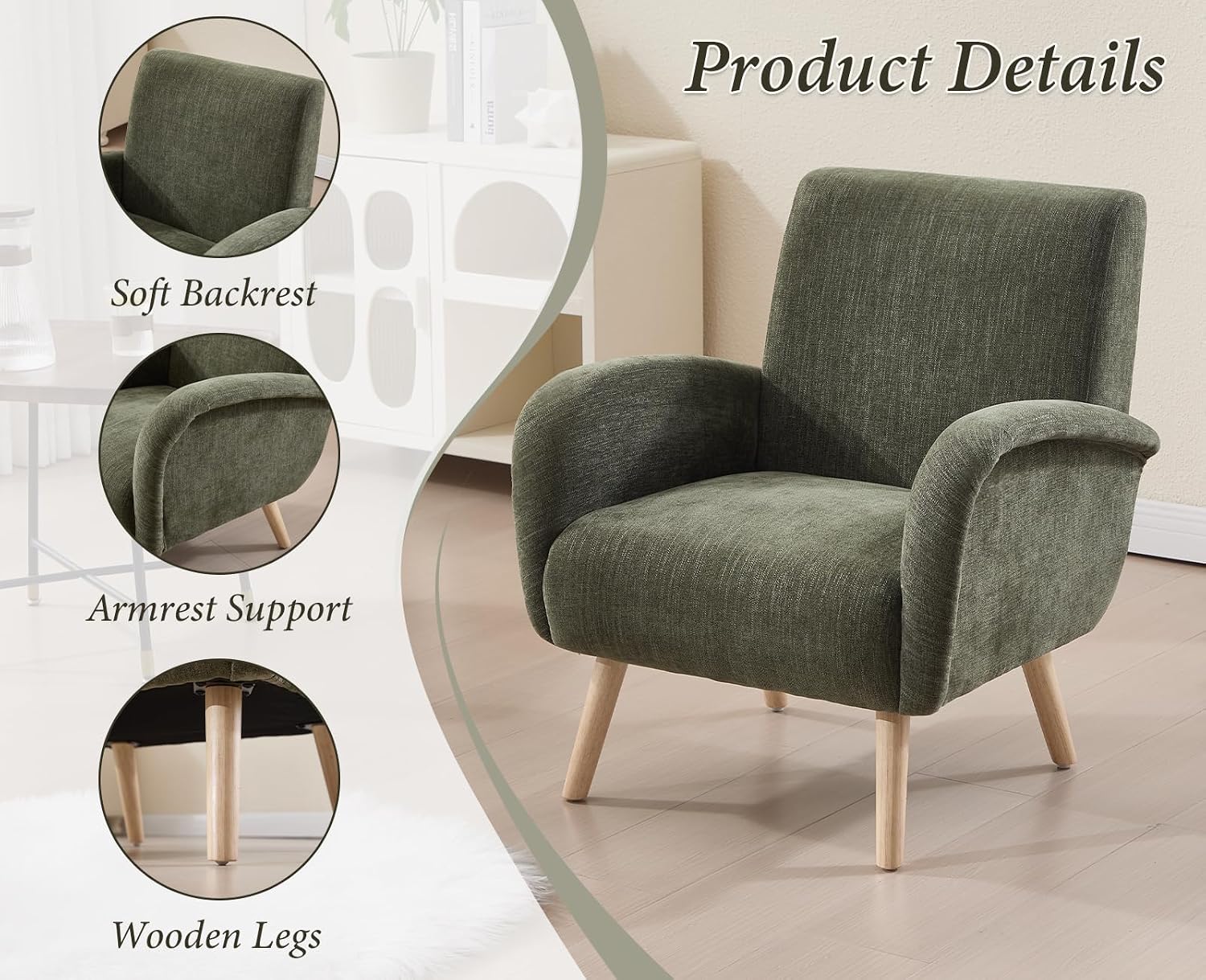 Detalle de chairus 34e9f093-4f13-4b4c-96e0-32778f2f79b0 chenillefauteuil met houten poten, groen