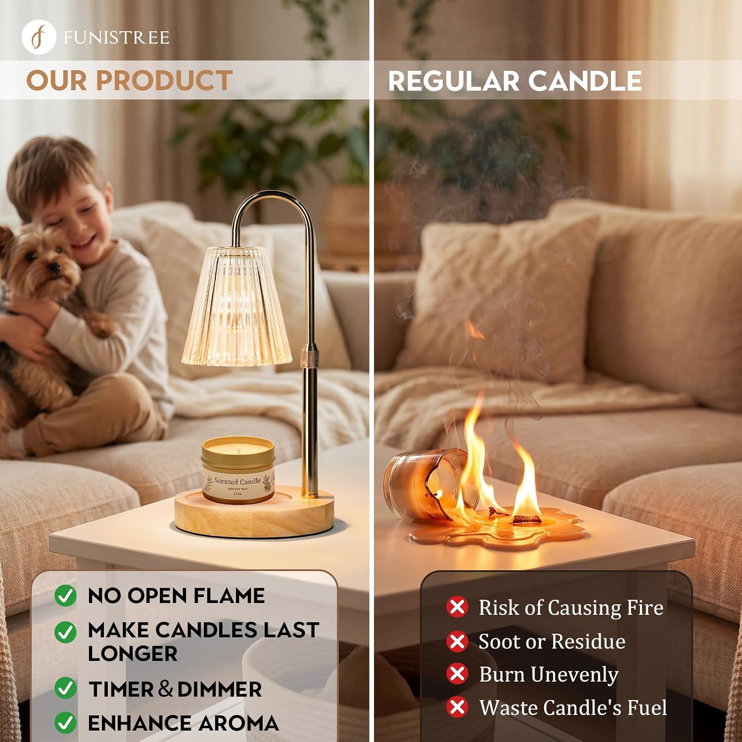 Detalle de Funistree Candle Warmer Lamp with Dimmer and 3-Pack Scented Candles