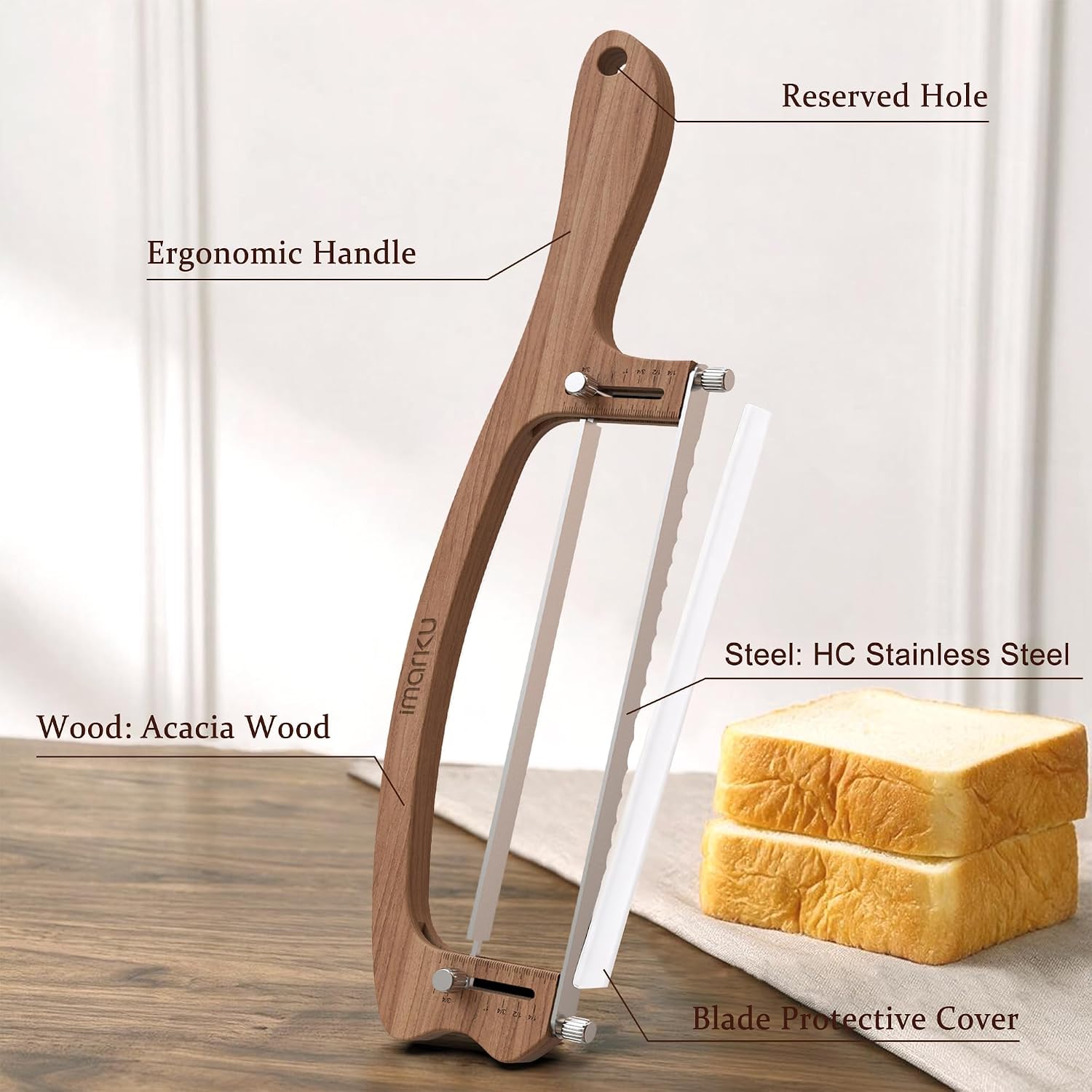 Thumbnail 1 de imarku Adjustable Bread Slicer, Acacia Wood