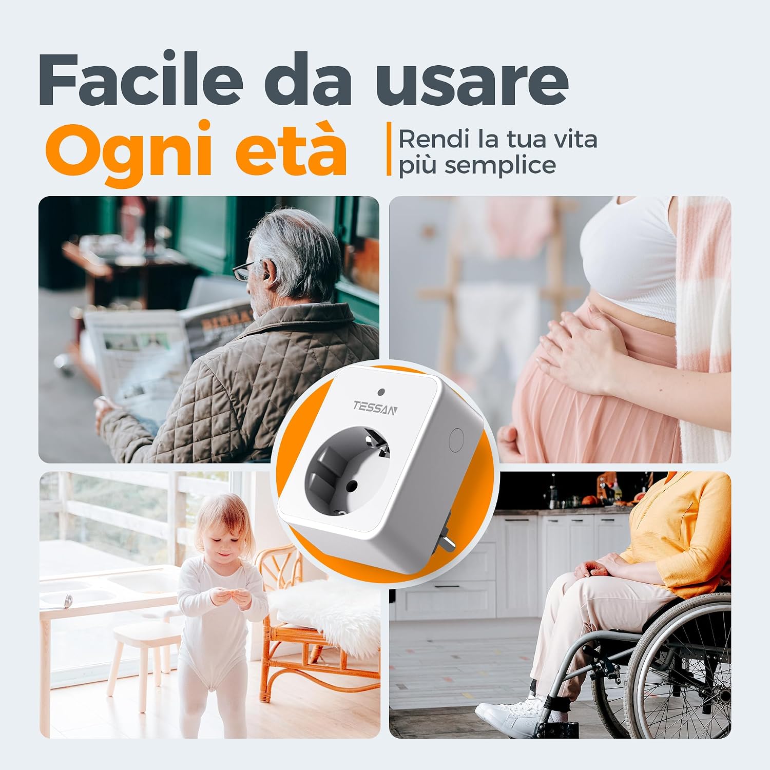 Detalle de Presa con telecomando TESSAN 3600W 30,5 m – Spina multipresa wireless con interruttore