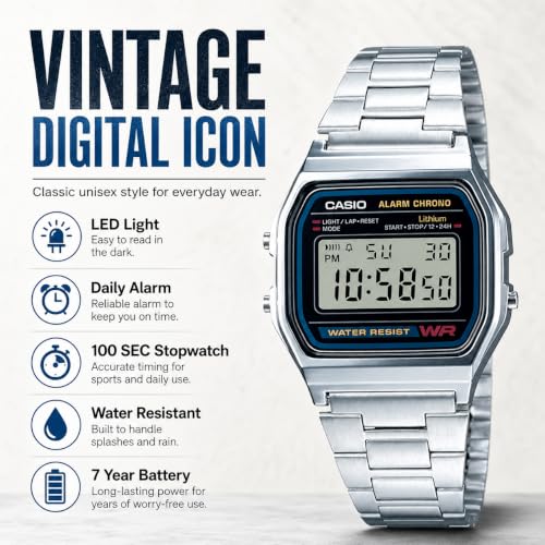 Detalle de Casio Orologio da Uomo Digitale A158WEA-1EF: cinturino in acciaio inox, stile versatile