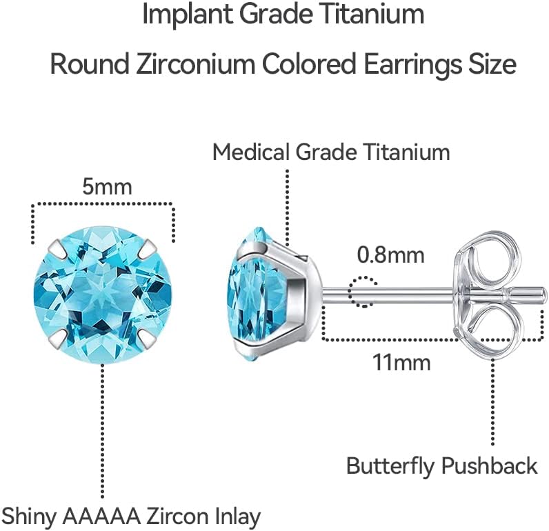 Detalle de Limerencia Titan Ohrstecker – hypoallergen, 5 mm CZ, G23 Titan, 20G, für Damen & Herren