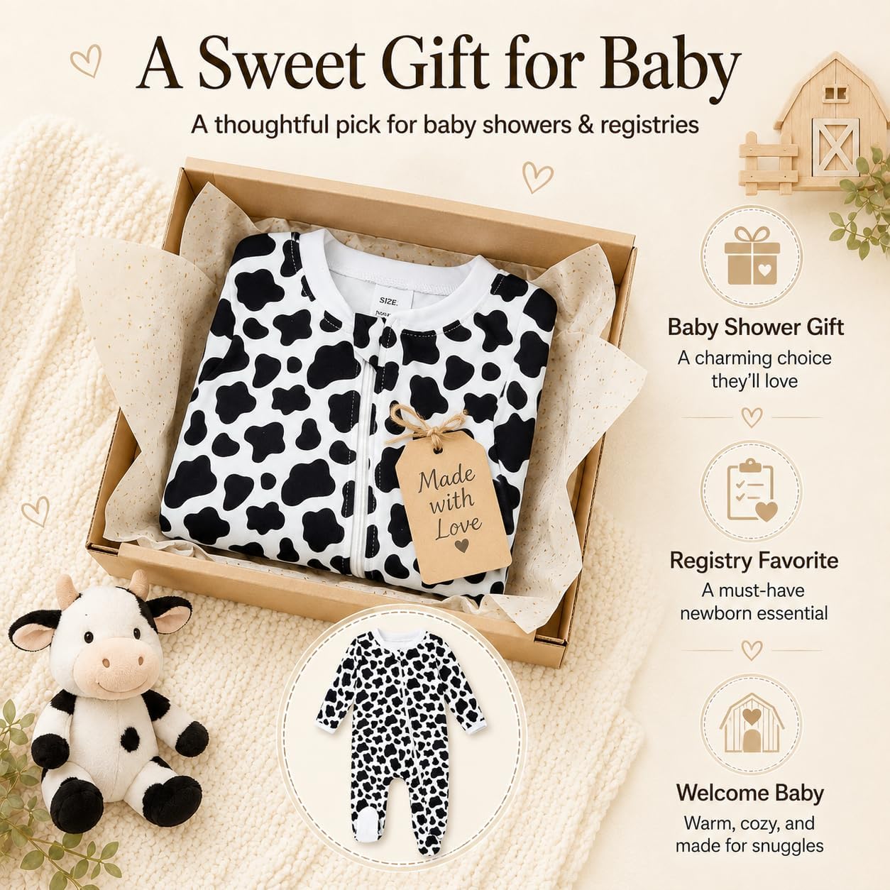 Detalle de UNIFACO Baby Footed Pajamas, 0–12 Months