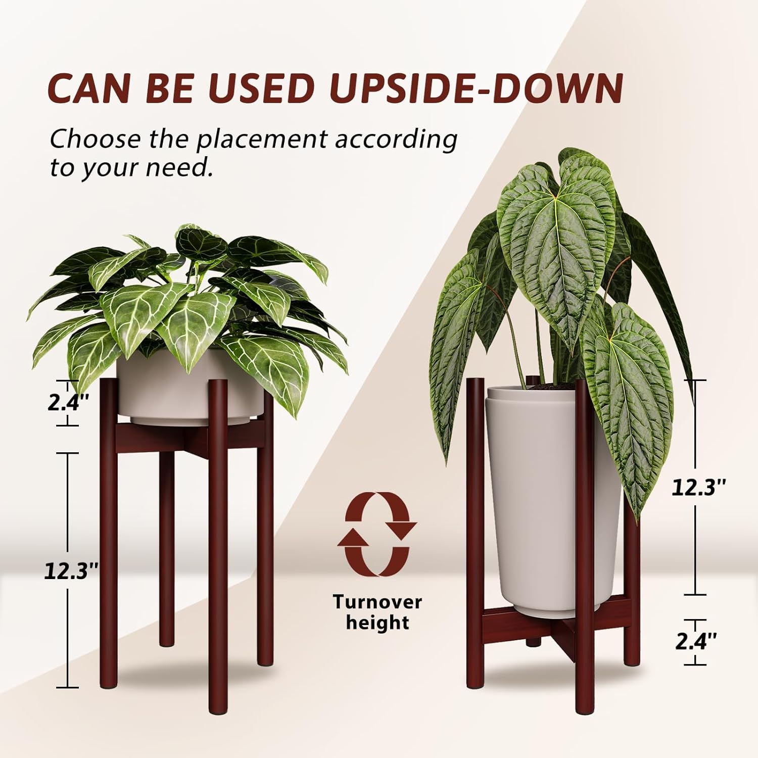 Detalle de Bamworld Adjustable Plant Stand (Bamboo) for indoor planters, width 8 to 12 inches – Reddish Brown corner stand