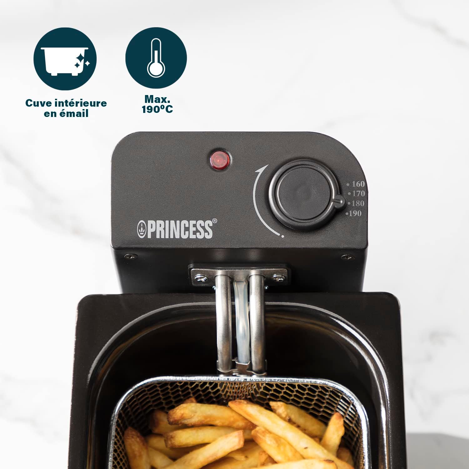 Detalle de Princess Friteuse 182727 – 4 portions, 3 L, 2000 W, Acier inoxydable noir
