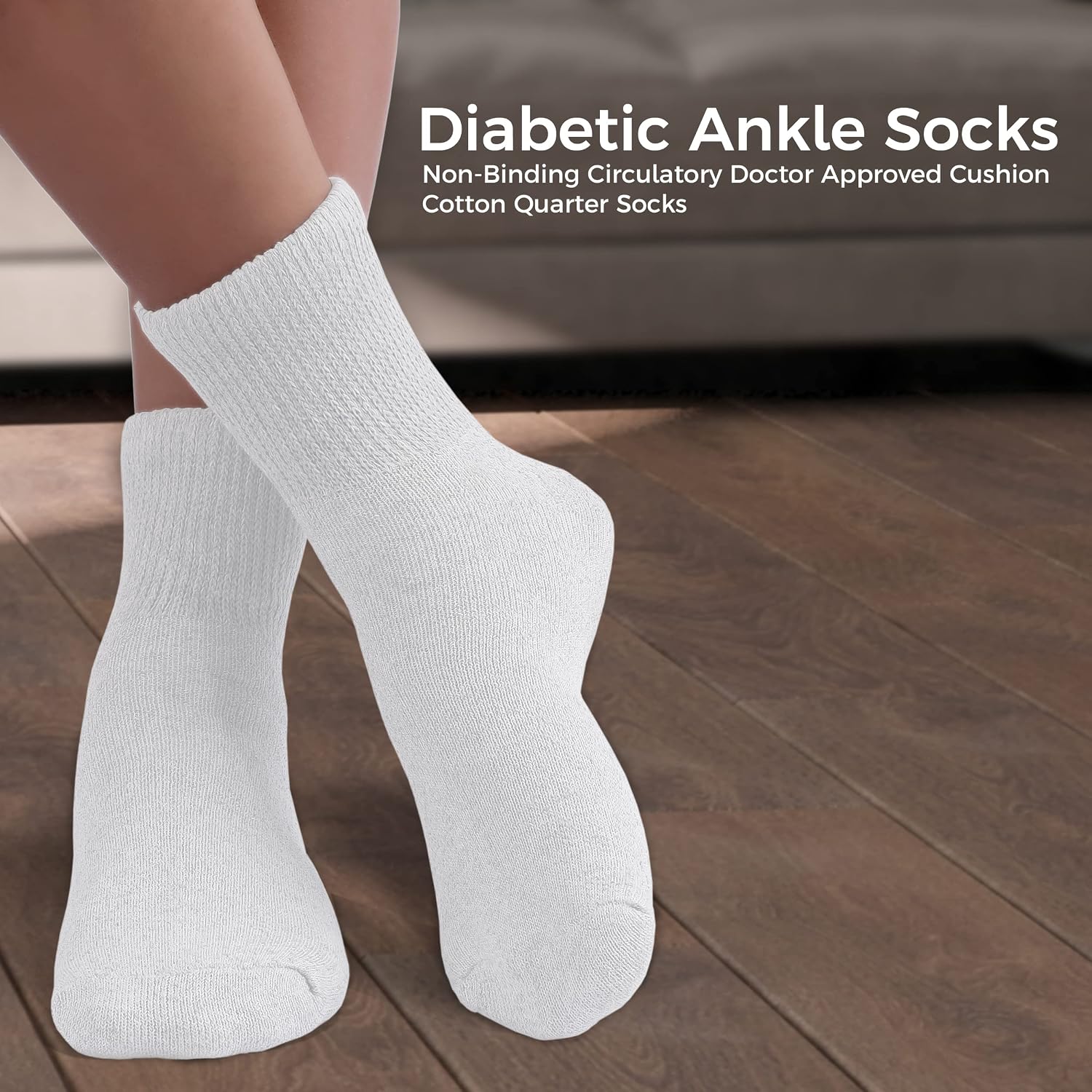 Detalle de Diamond Star Diabetic Ankle Socks, Cotton Blend, Cushioned Sole, 12 Pairs