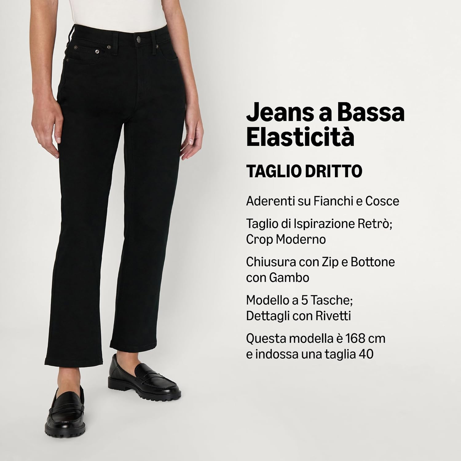 Detalle 2 de Amazon Essentials Jeans a Vita Alta a Gamba Dritta Donna – Nero, 44 Lungo