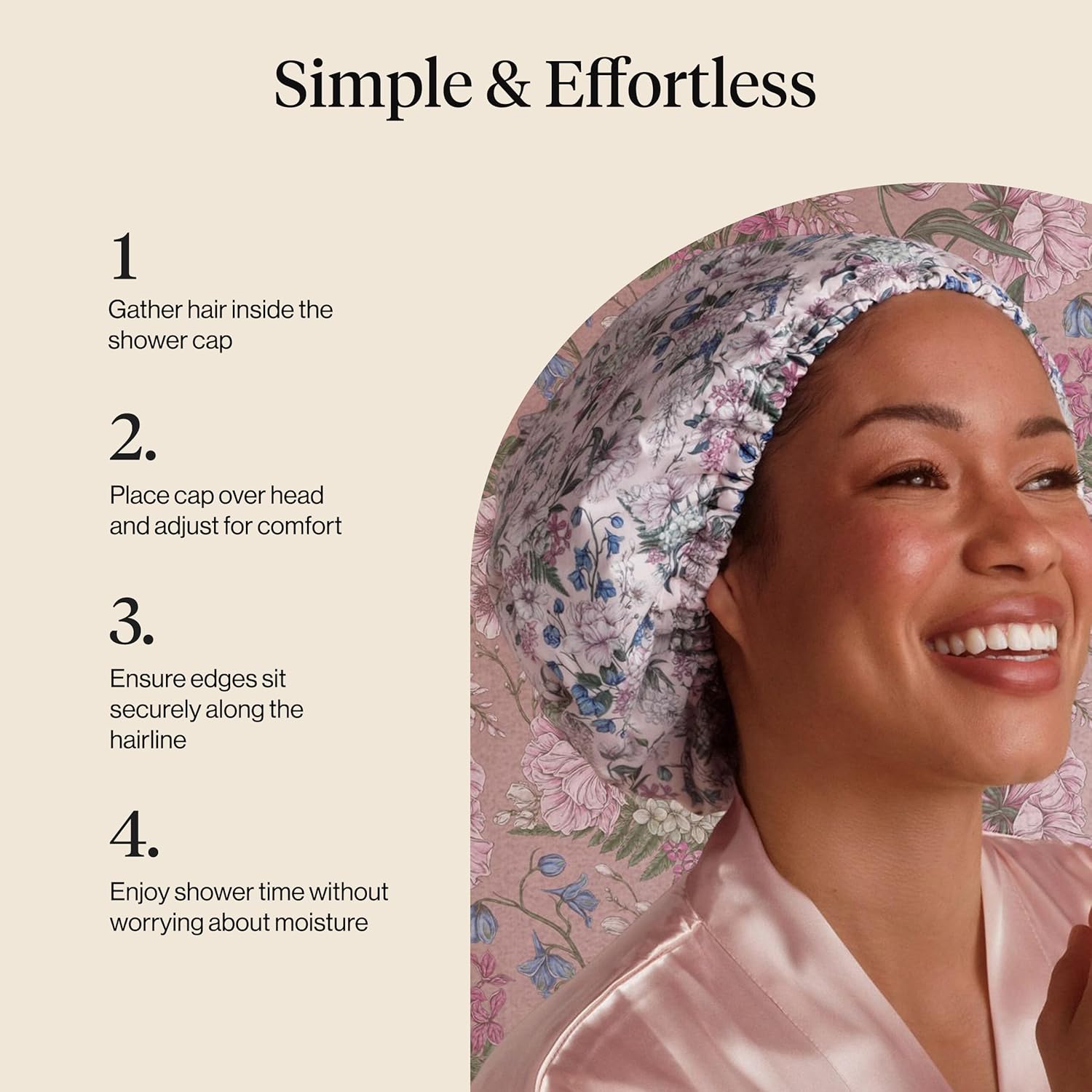 Thumbnail 6 de Bridgerton x Kitsch Satin-Lined Flexi Shower Cap (Large) – Waterproof, Reusable & Non-Slip