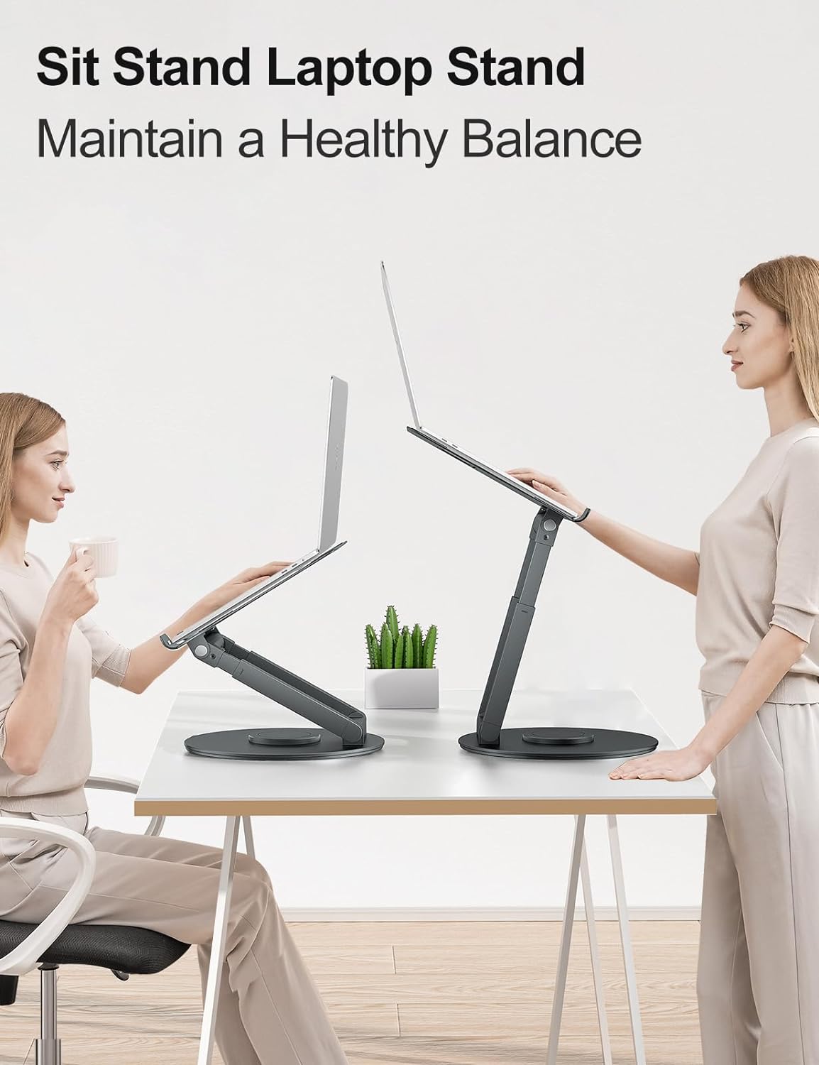 Detalle de tounee LS07 EXPRO Telescopic Laptop Stand, 360° Swivel, Sit-to-Stand
