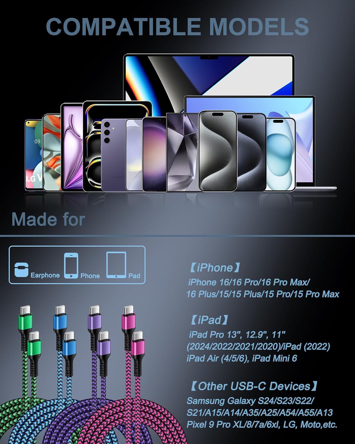 Thumbnail 6 de Android Charger 6FT USB-C Cable 4 Pack