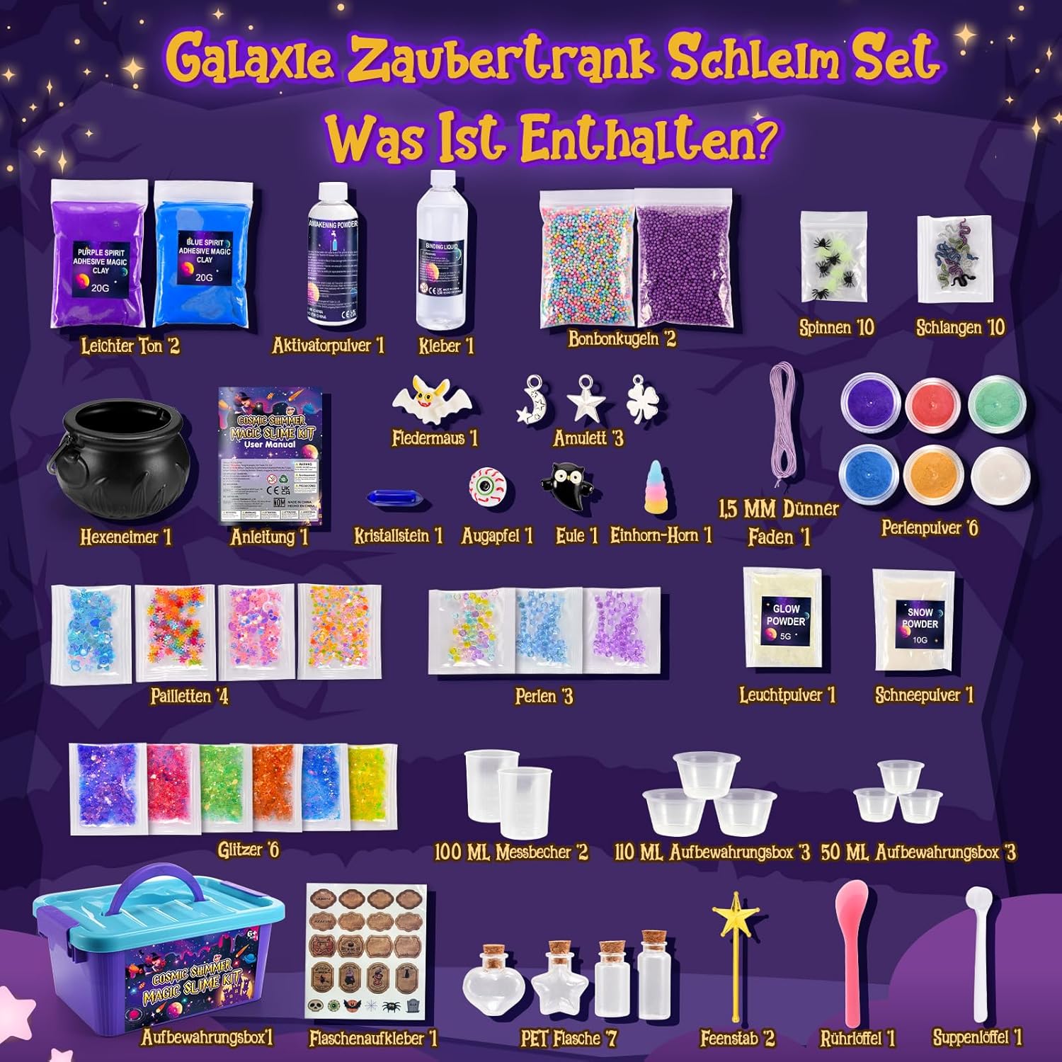 Detalle de Hapikids Galaxy Slime Set – DIY Schleim Bastelset für Kinder (6–12 Jahre)