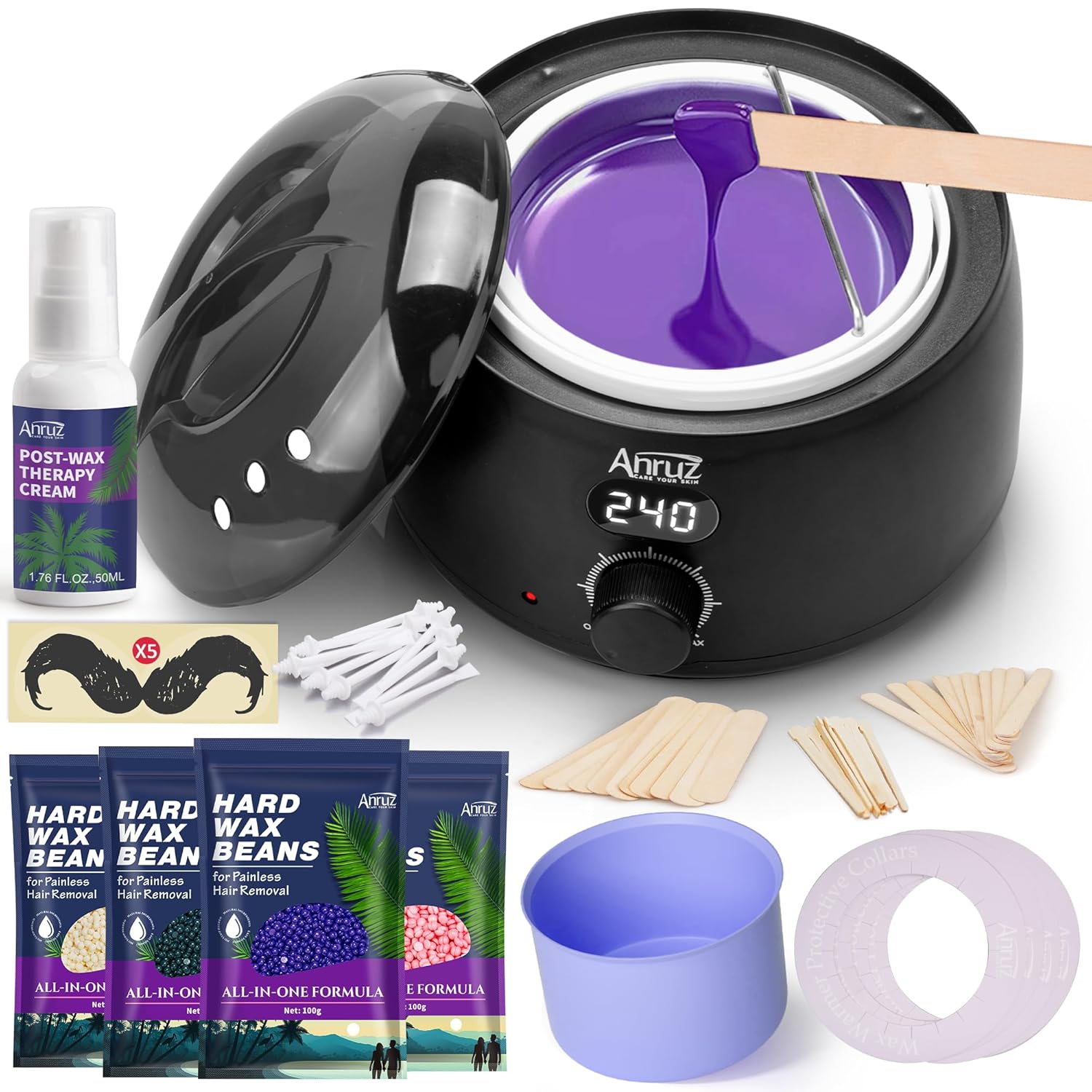 Thumbnail 6 de ANRUZ Waxing Kit (500 ml) with Silicone Bowl, 4 Bags Hard Wax Beads and 30 Wax Sticks
