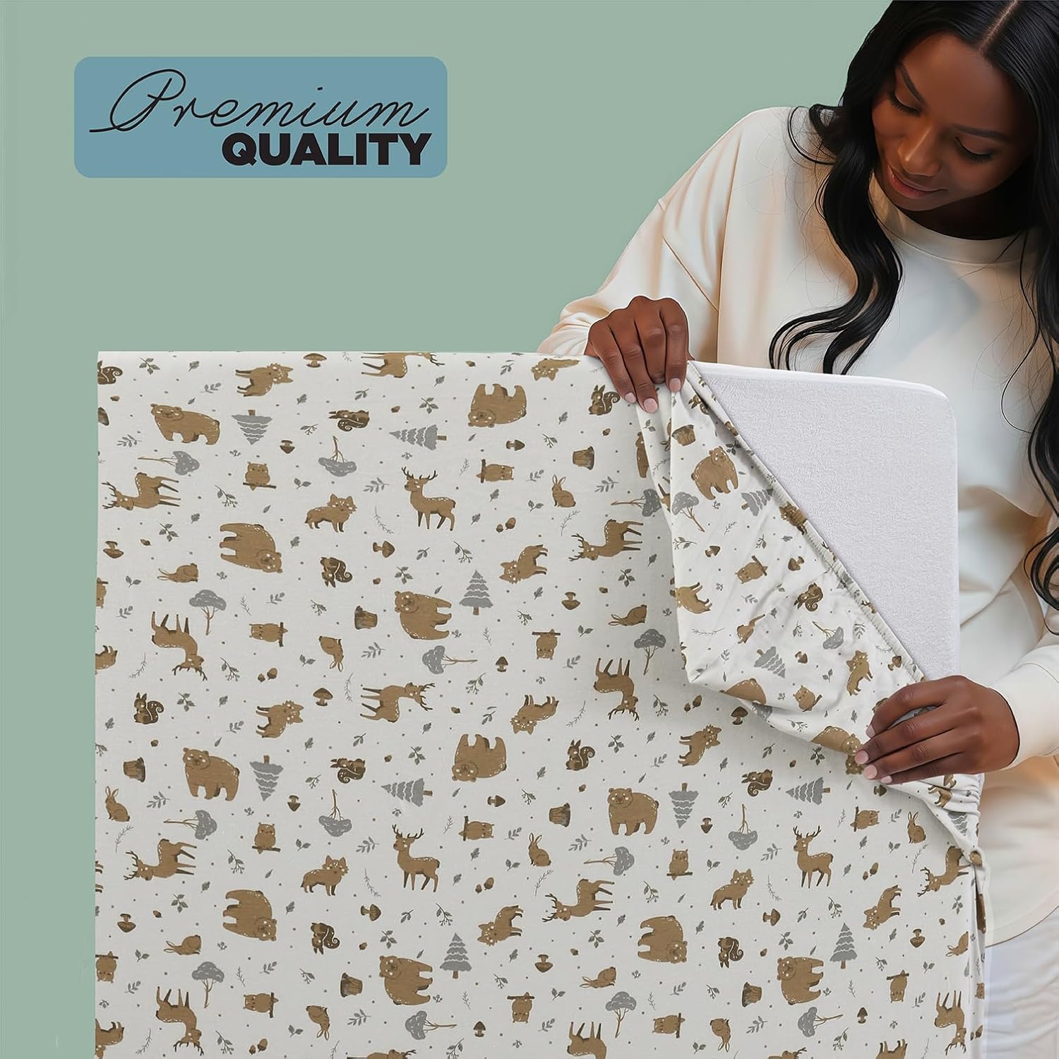 Thumbnail 1 de Berry and Bunny 100% Cotton Travel Cot Sheets (Pack of 2) – 65 x 95 cm, Deep Fit with Elasticated Corners