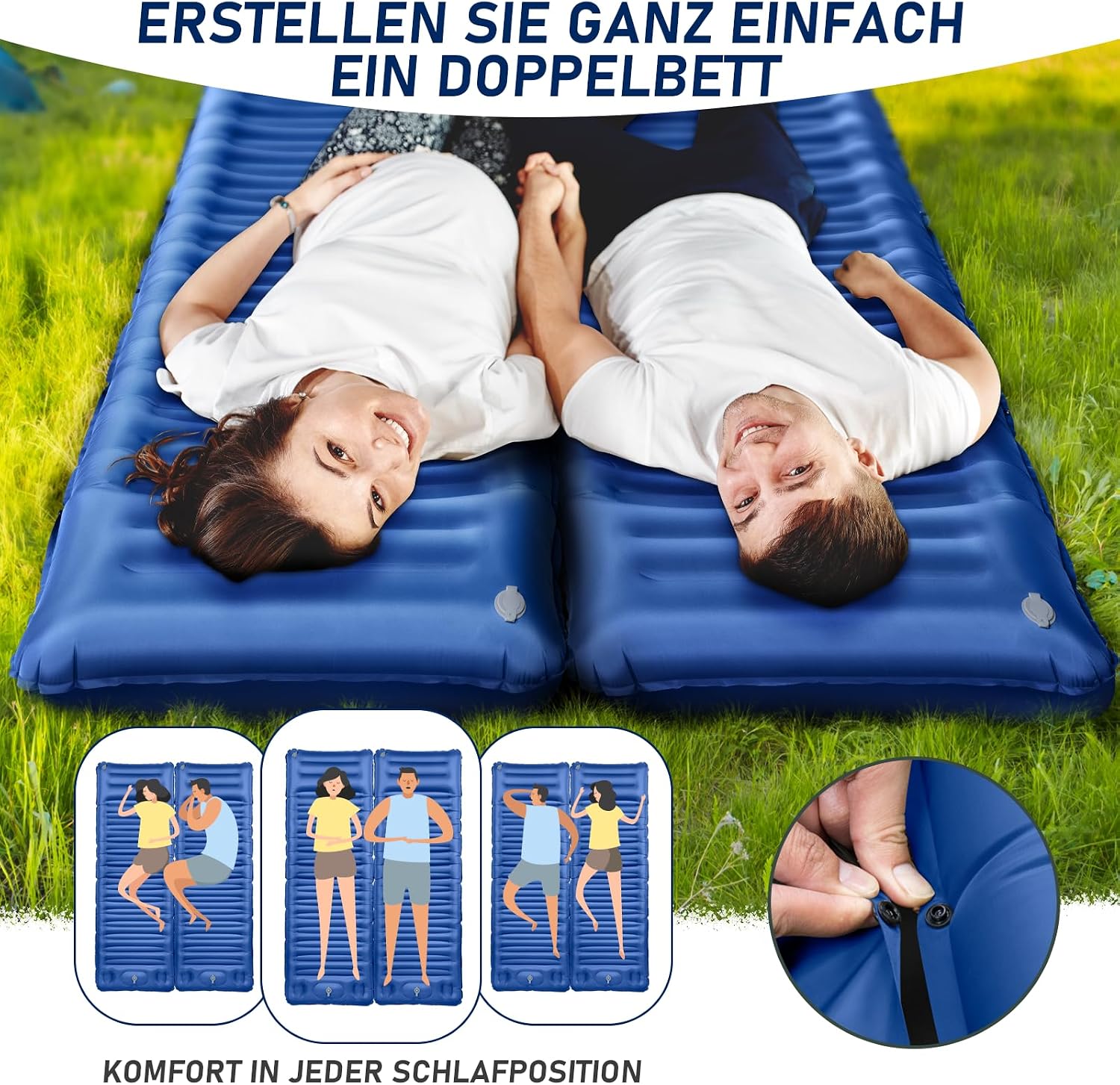 Detalle de JEMULICE Isomatte Camping mit 12 cm Komforthöhe und Fußpumpe – ultraleichtes Packmaß für Zelt & Wandern