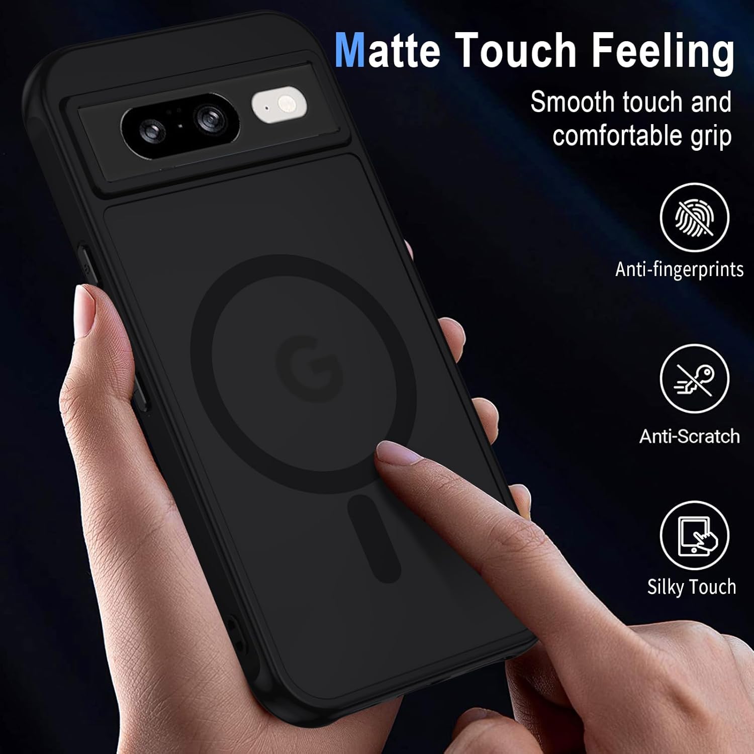 Thumbnail 6 de XTCASE Coque magnétique pour Google Pixel 8 — Étui arrière translucide noir, protection anti-rayures