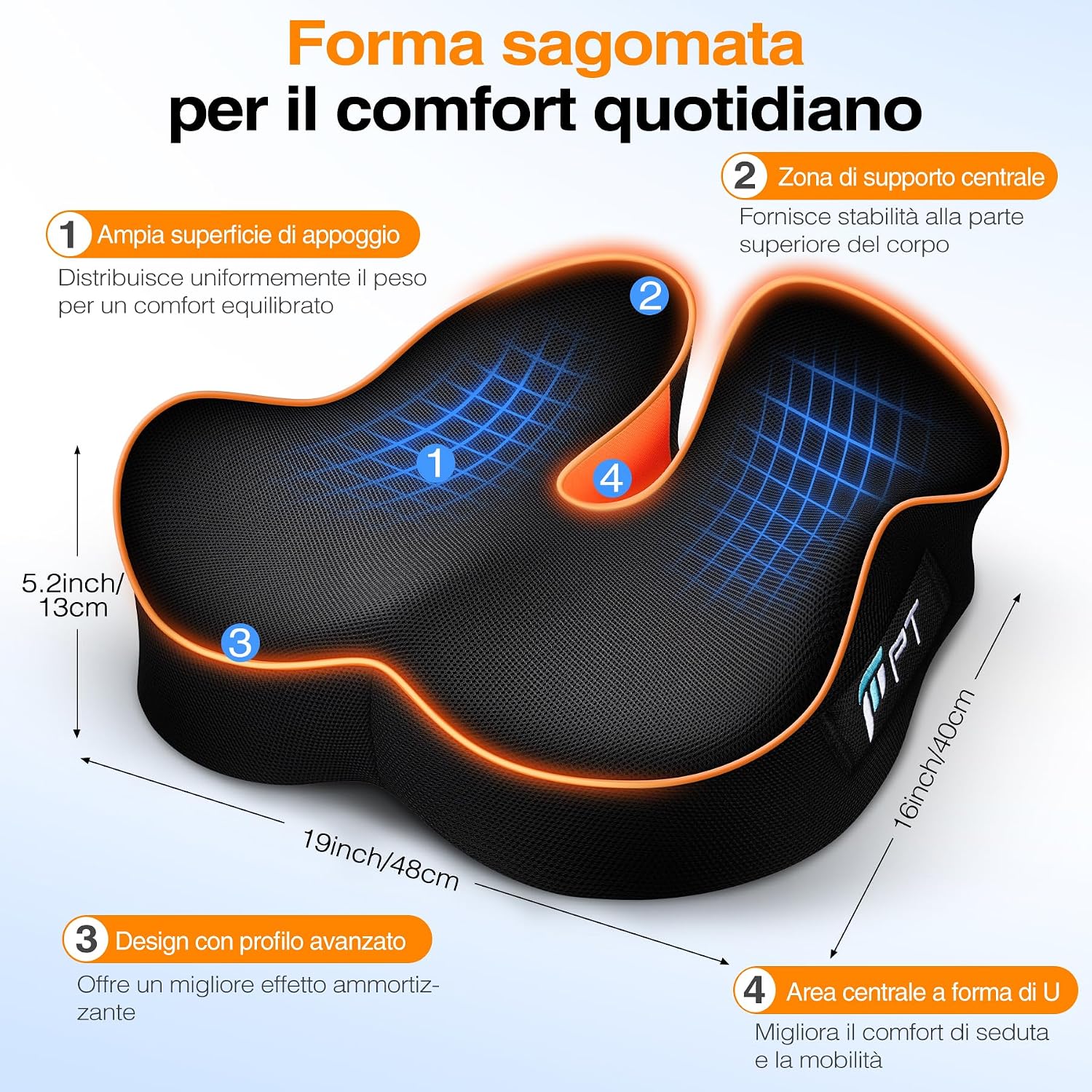 Thumbnail 4 de POOTACK Cuscino Sedia: Memory Foam a forma di U per Sedie Ufficio, Auto e Gaming