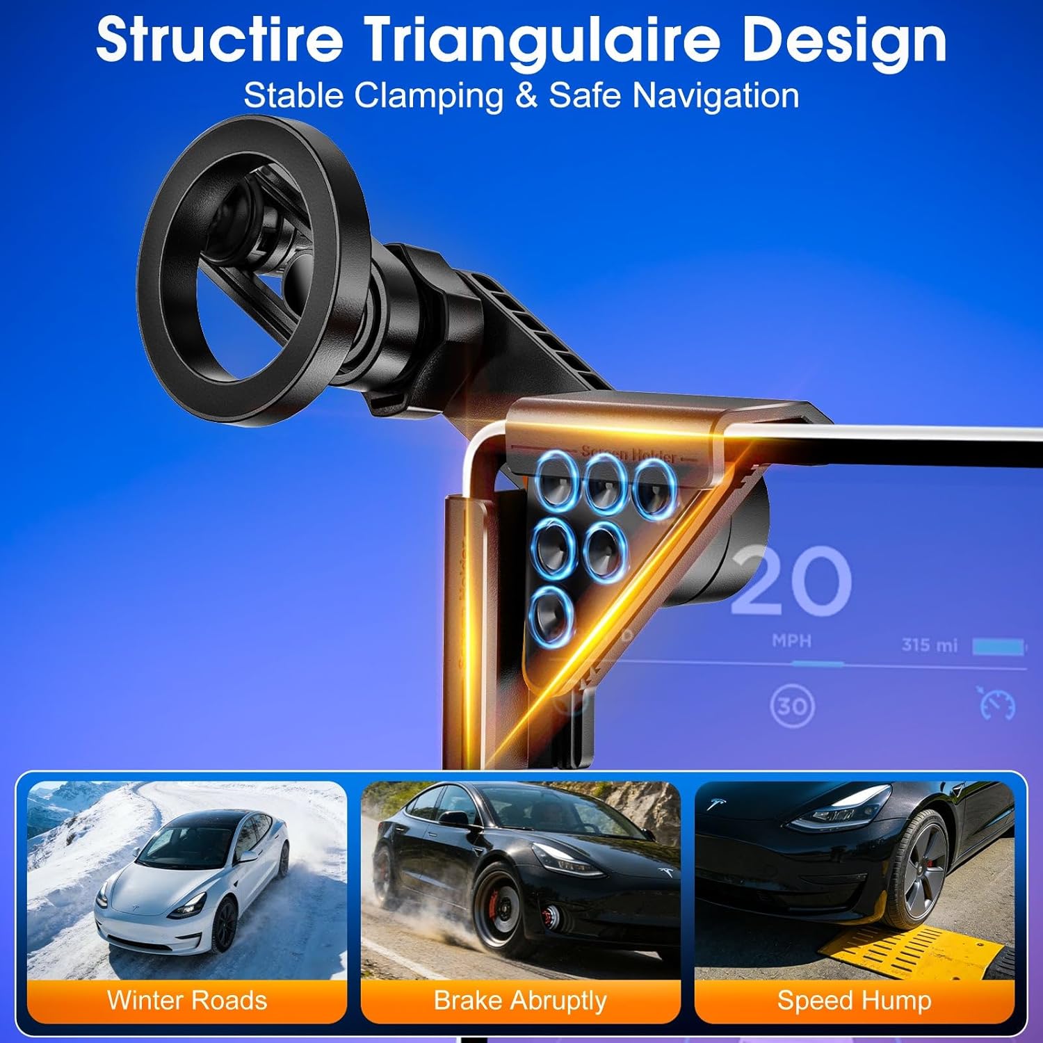 Detalle de IYOFINE M2026 Tesla Phone Mount (No-Glue) with MagSafe Magnetic Dash Holder