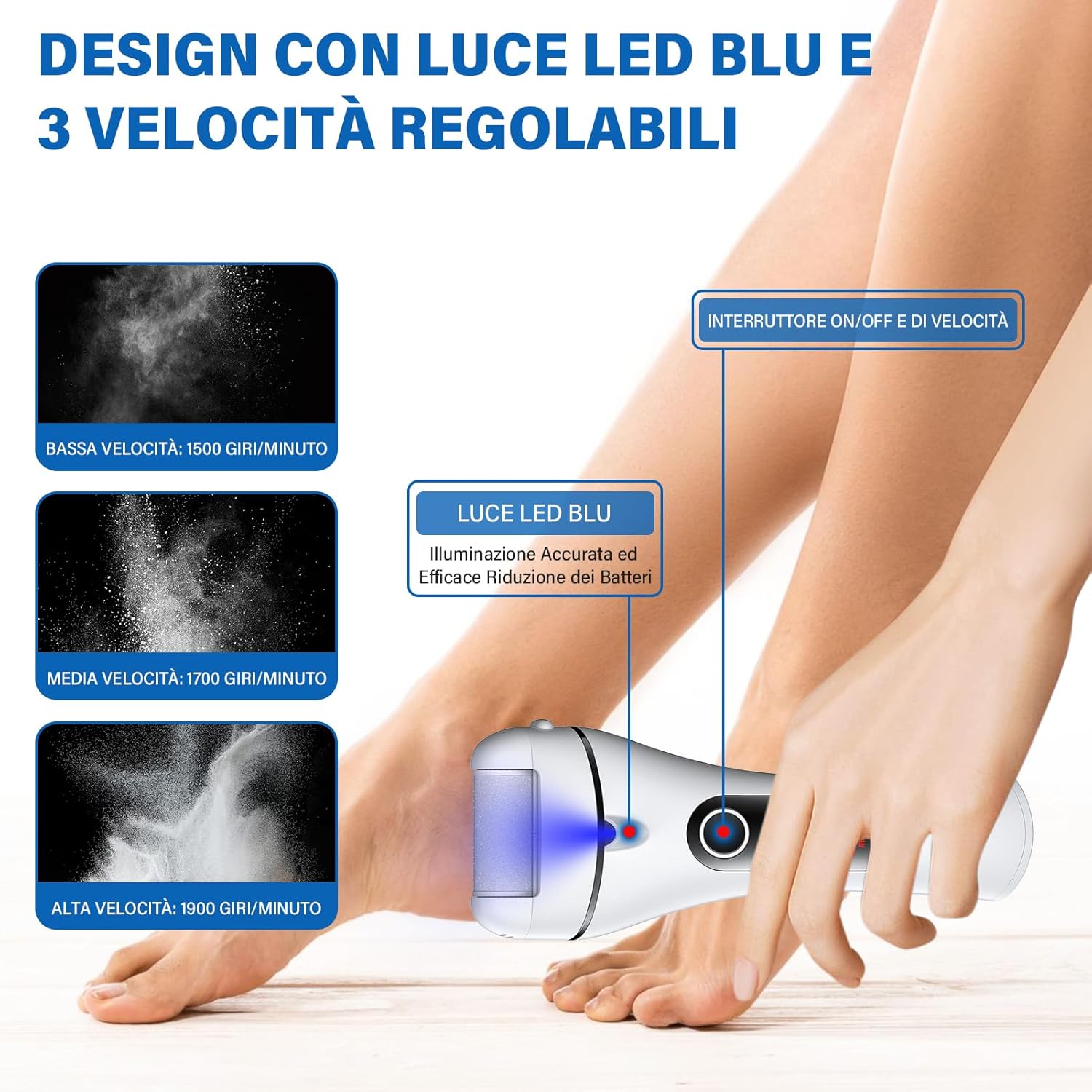 Detalle 2 de Ehomfory Pedicure Elettrico Professionale Piedi — Set completo per rimozione calli con rulli di ricambio e illuminazione