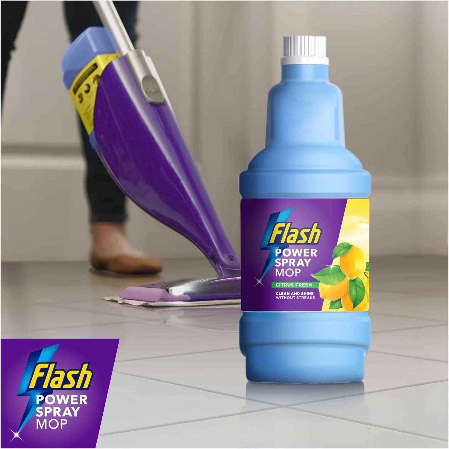 Detalle de Flash Power Spray Mop Floor Cleaner Liquid Citrus 4x1.25L