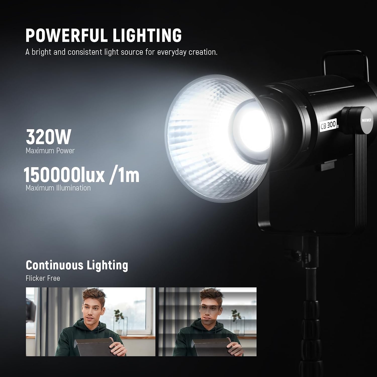 Detalle 2 de NEEWER CB300B 320W Bi-Colour COB LED Video Light with Bowens Mount (App/2.4G Remote)