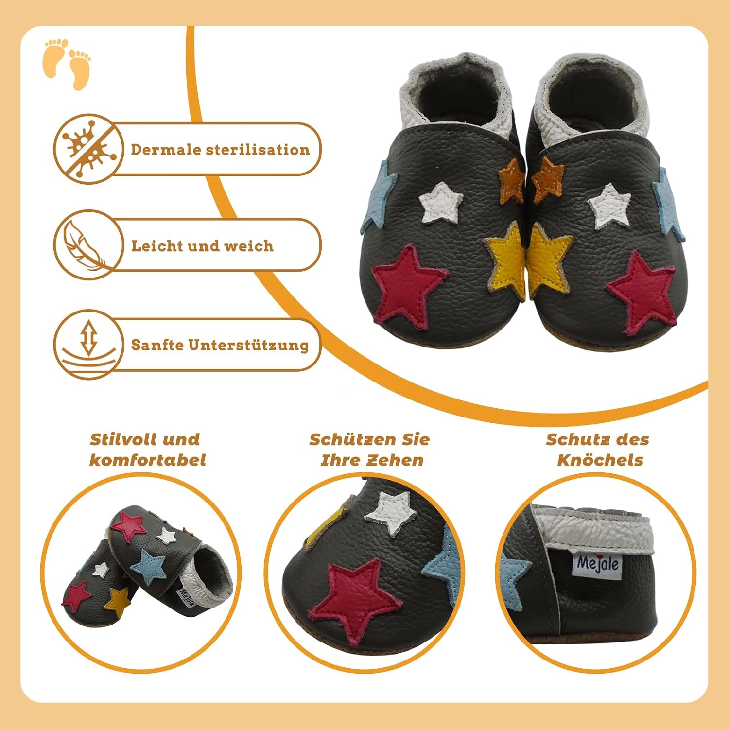 Detalle de Mejale Leder Babyschuhe als Lauflernschuhe und Krabbelschuhe für drinnen