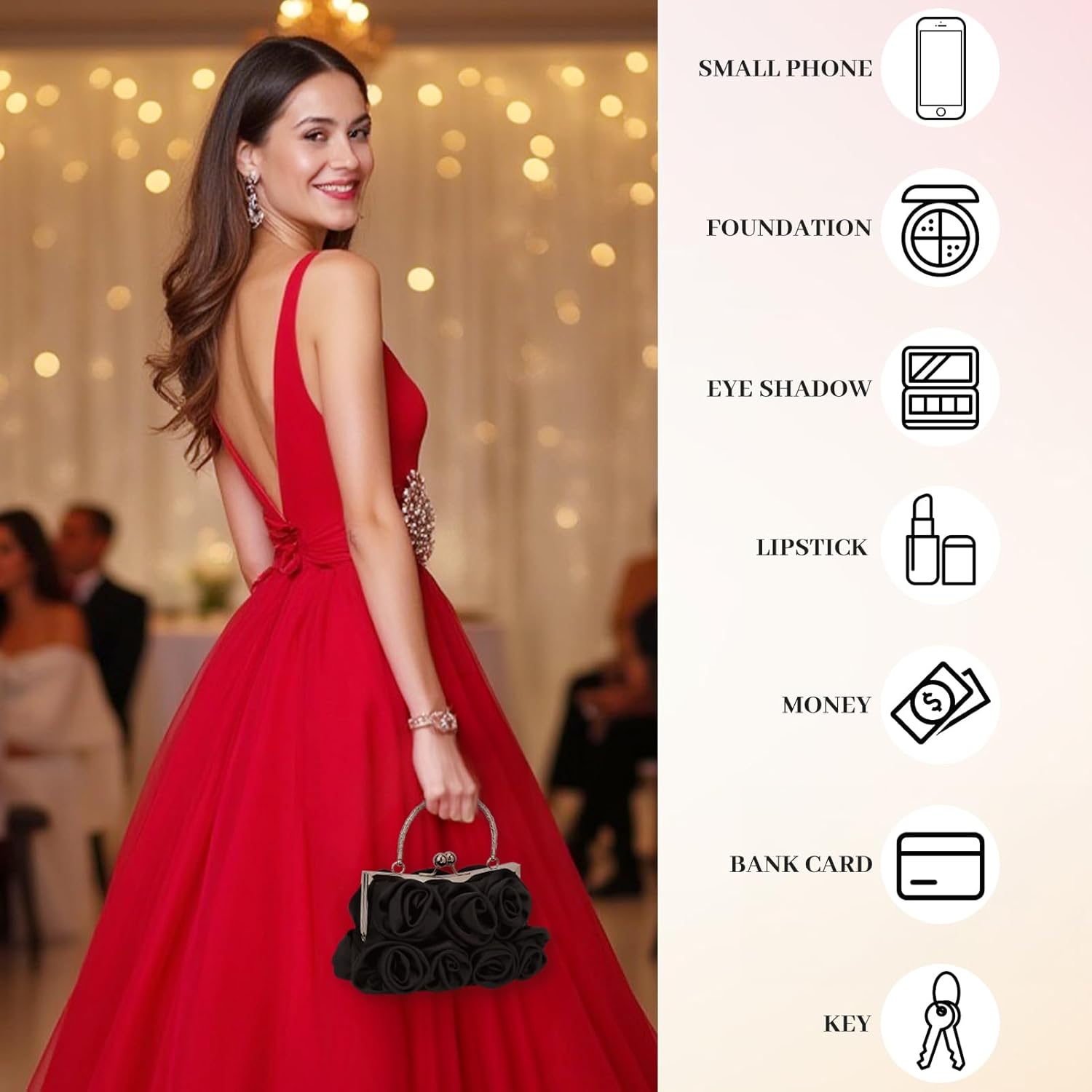 Thumbnail 6 de Kilofly Missy K 7 Roses Satin Clutch Purse with Detachable Strap Money Clip